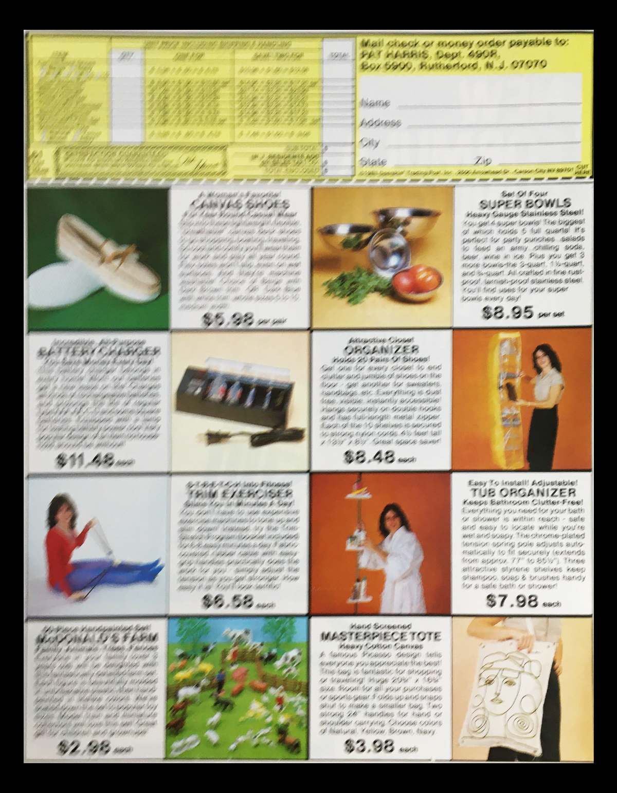 1984 Sunlight Dishwashing Liquid Circular Coupon Advertisement showcasing household products including kitchen organizers and a trim exerciser for sale, with prices listed and product descriptions, in a colorful layout.