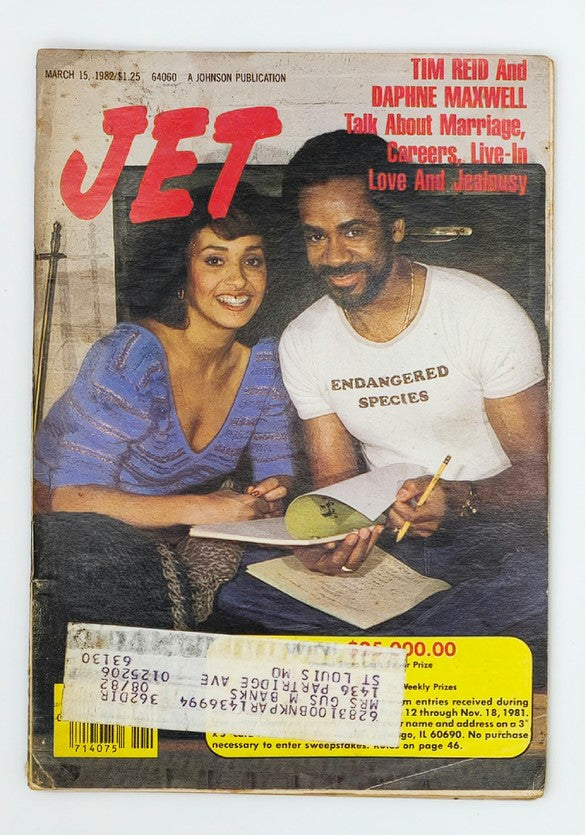 VTG Jet Magazine cover from March 15, 1982 featuring Tim Reid and Daphne Maxwell discussing marriage and careers, with the headline 'JET' prominently displayed.