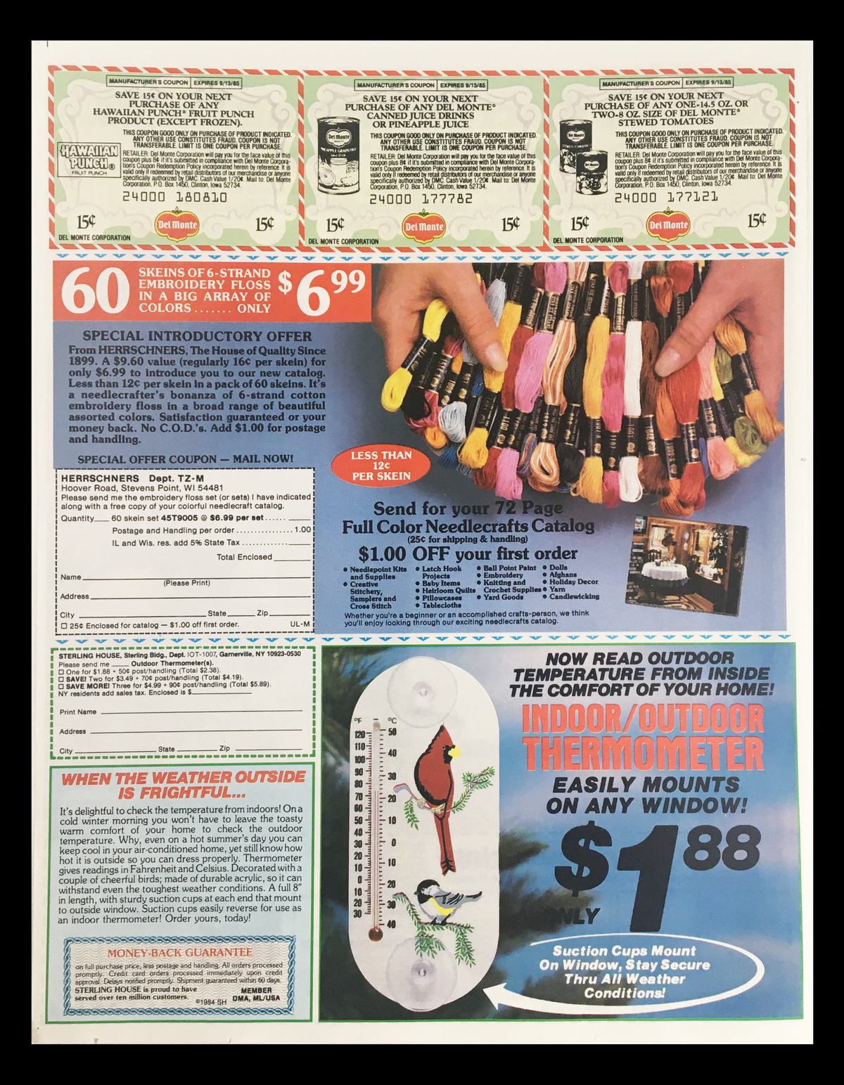 Vintage advertisement featuring a 1985 Fancy Feast Gourmet Cat Food Circular Coupon, showcasing promotional offers and product visuals, ideal for collectors of pet food marketing memorabilia.