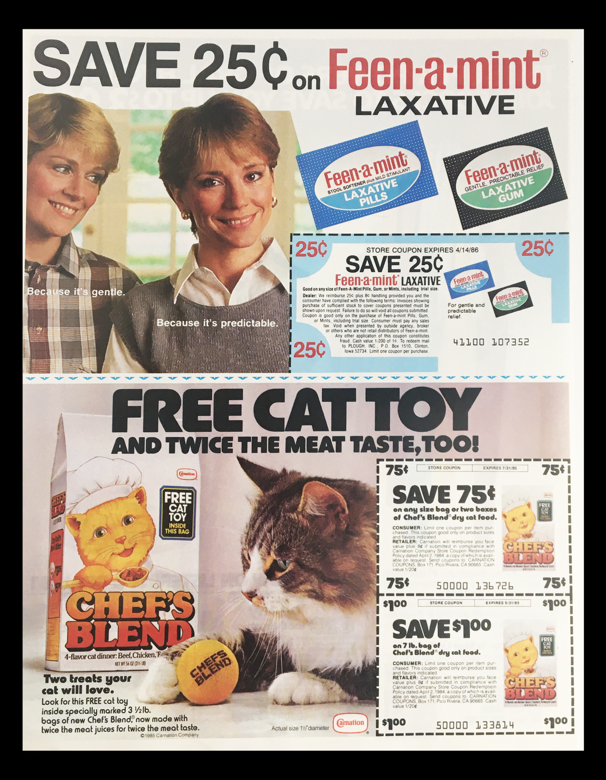 1985 Listerine Antiseptic Mouthwash Circular Coupon Advertisement displaying bold graphics and promotional coupons, reflecting vintage marketing strategies from the mid-80s.