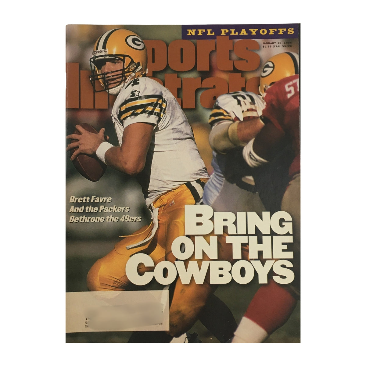 Lot of 6 1980s-1990s Sports Illustrated Magazine NFL Football Payton Favre Elway - Cover featuring Brett Favre in his Green Bay Packers uniform, focused on playoff victory against 49ers, titled 'Bring on the Cowboys.'