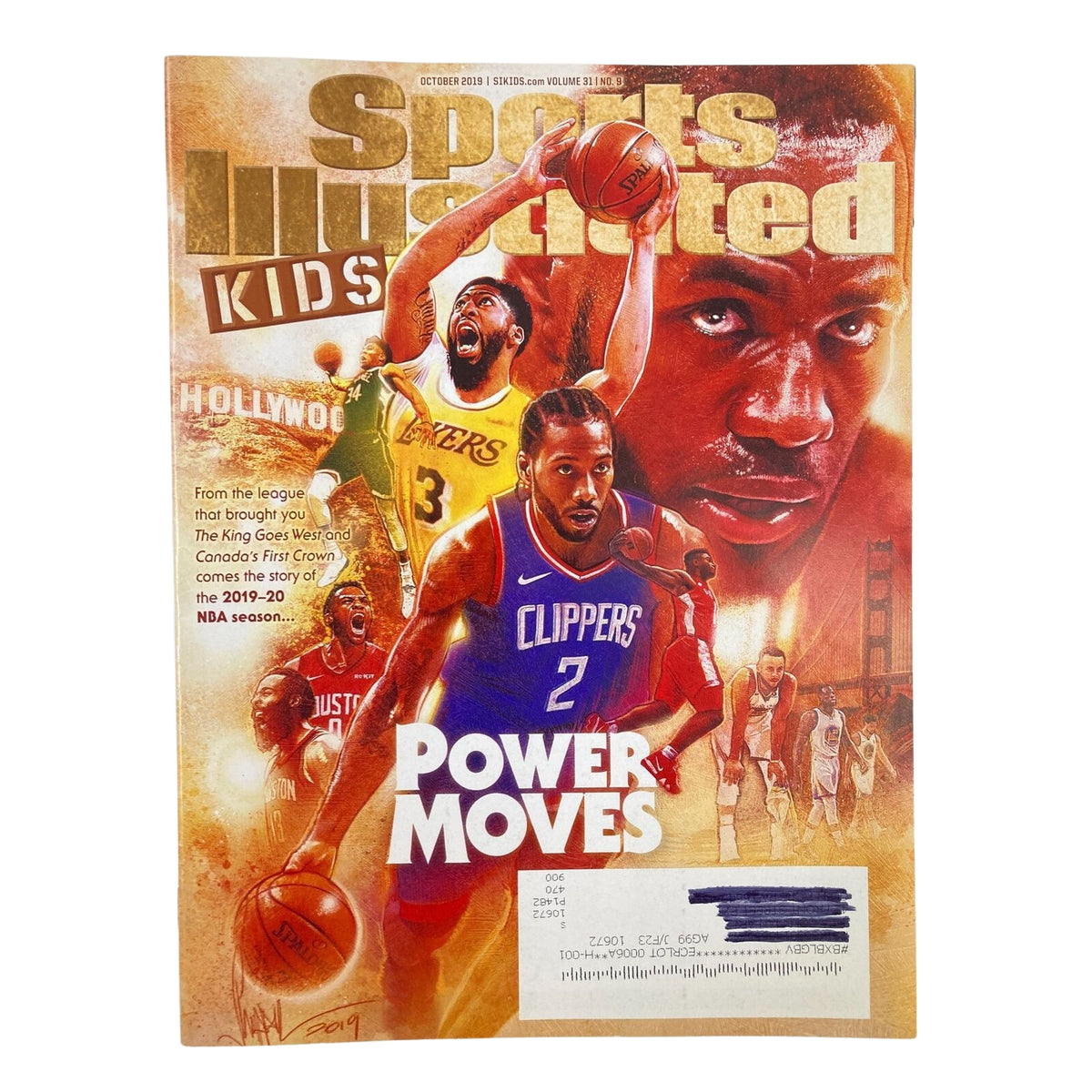 Cover of Sports Illustrated Kids, October 2019, depicting NBA power moves and featuring action shots of top basketball players, emphasizing sports excitement for kids. Lot of 7 2000s 2010s Sports Illustrated Kids magazines NFL Tom Brady NO CARDS.