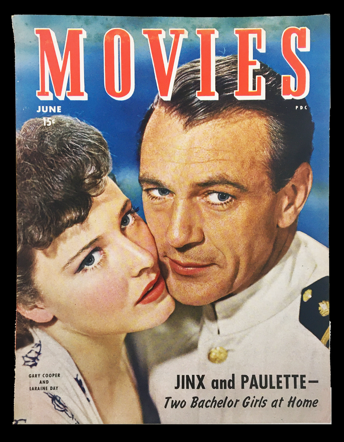 COVER ONLY Movies Magazine June 1944 featuring Gary Cooper and Laraine Day with vibrant colors and classic Hollywood appeal.