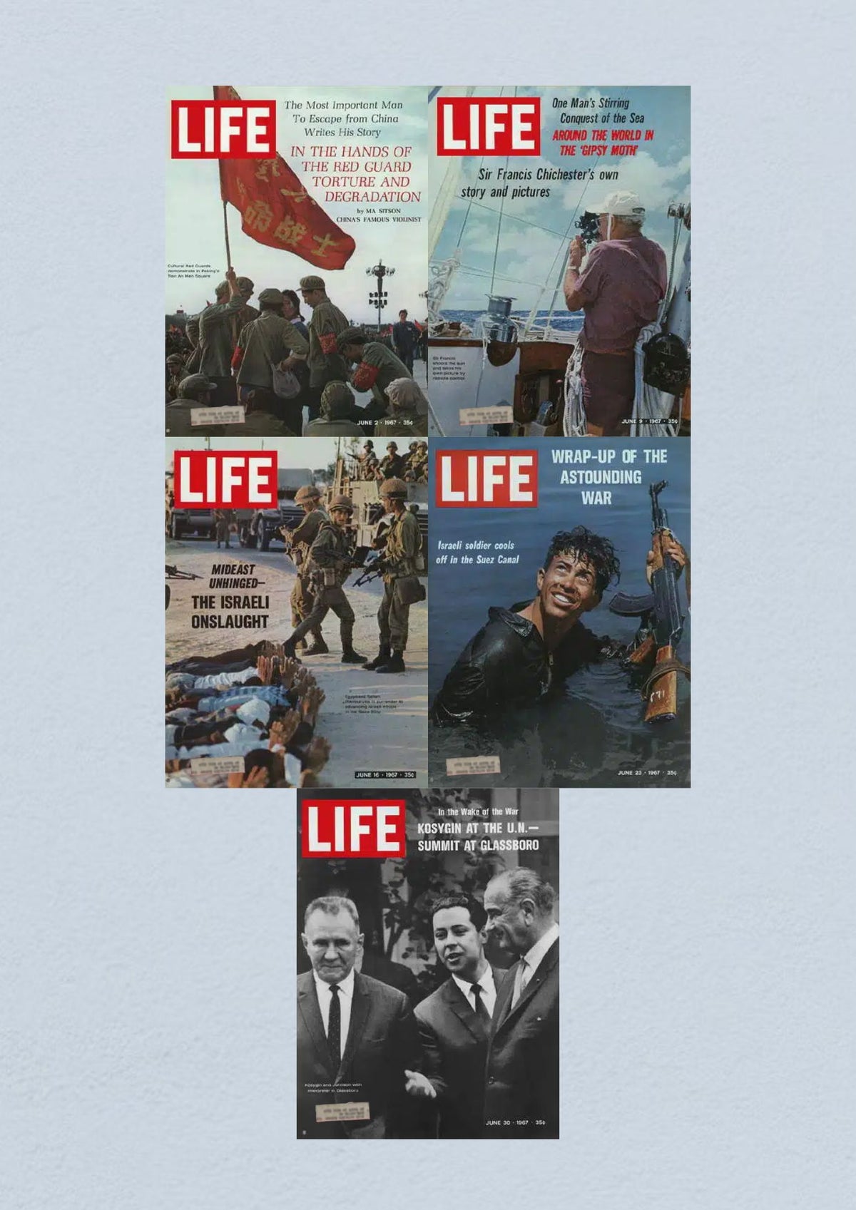 Life Magazine Lot of 5 Full Month of June 1967, featuring the June 30 cover that discusses the Glassboro Summit featuring Kosygin.