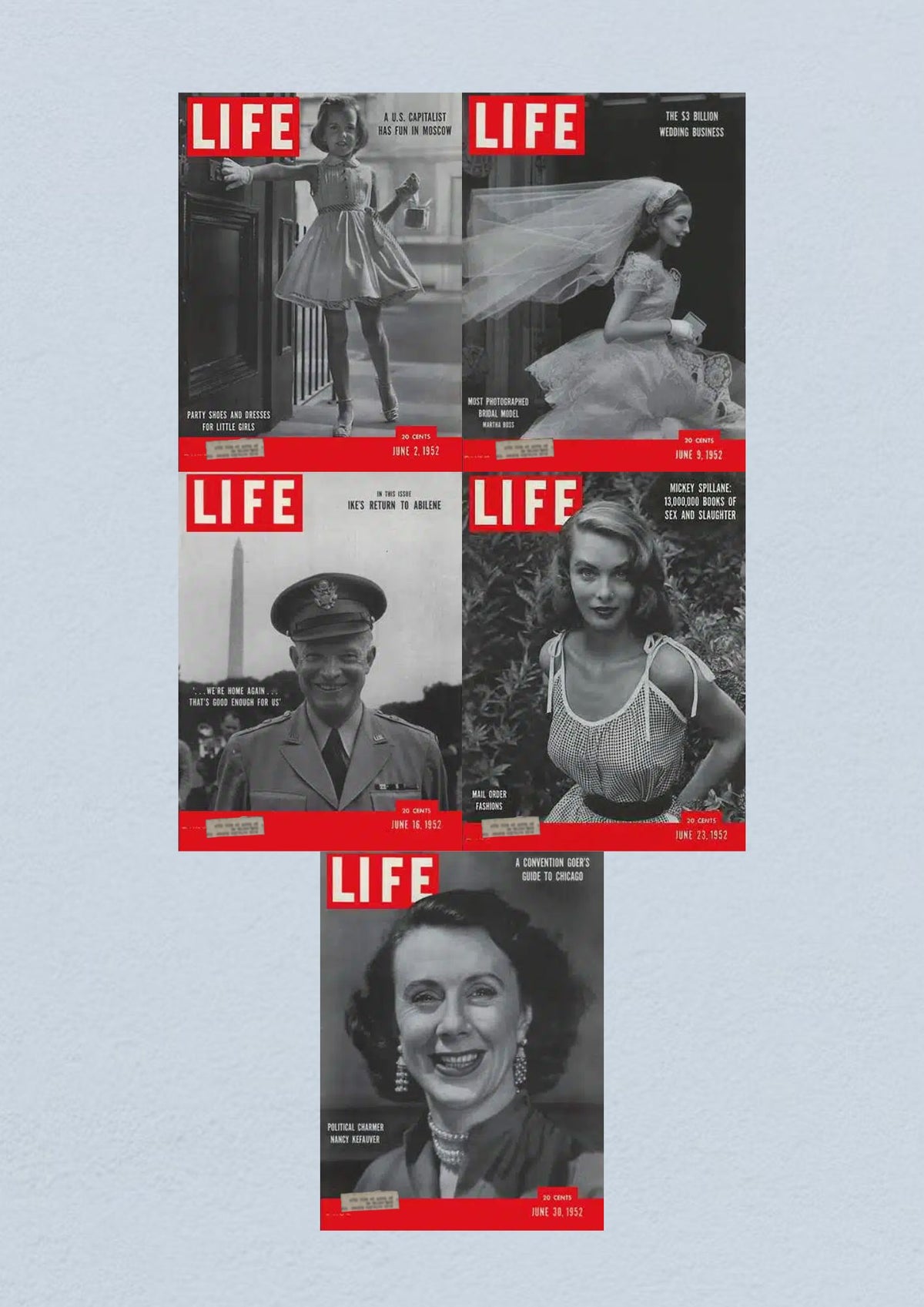 Life Magazine Lot of 5 Full Month of June 1952 - Cover for June 30 with political speaker Nancy Heafner.