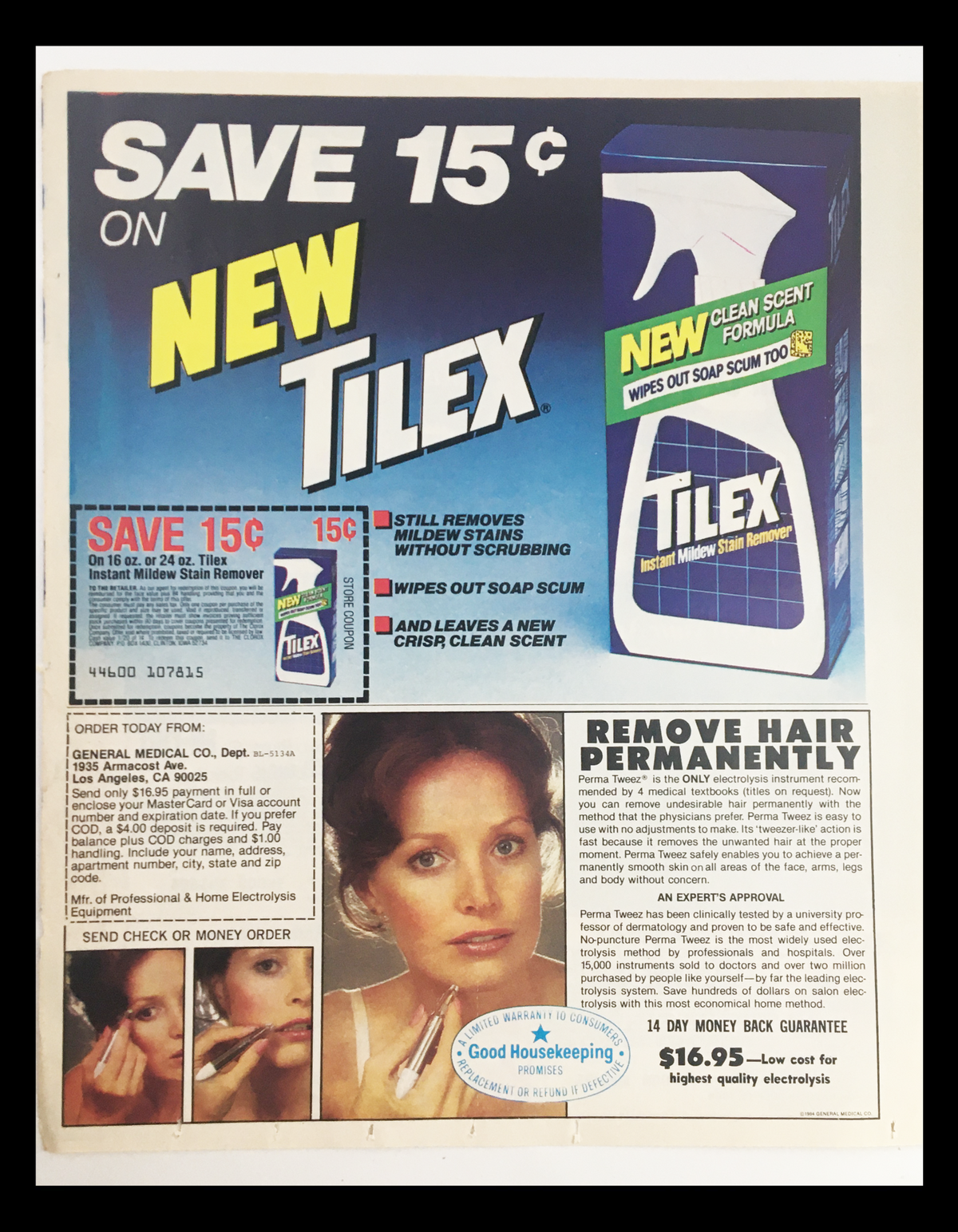 1984 Support American Heart Association Circular Coupon Advertisement highlighting Tilex cleaning product with promotional savings and information. The advert includes coupon details and emphasizes its cleaning effectiveness.