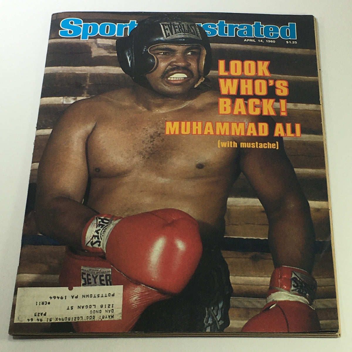 Cover of Sports Illustrated Magazine, April 14, 1980, featuring Muhammad Ali with the headline 'Look Who's Back!'. This vintage magazine is part of a collection showcasing the history of boxing from the 1950s to 1980s, titled 'Lot of 8 1950s-1980s Sports Illustrated Magazine Boxing Collection ALI Liston'.