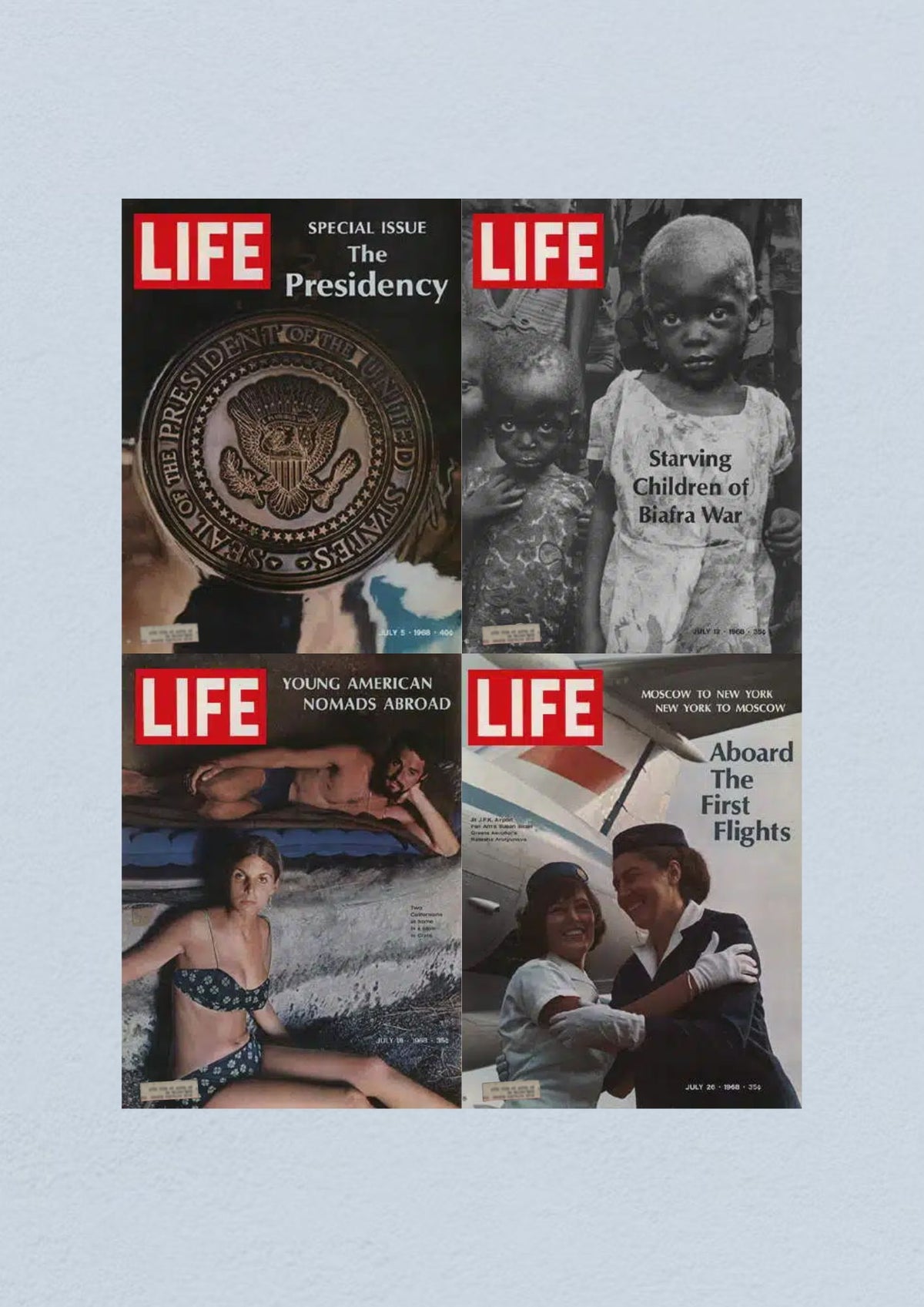 Life Magazine Lot of 4 Full Month of July 1968 - Cover of July 26, 1968, showcasing Aboard The First Flights.