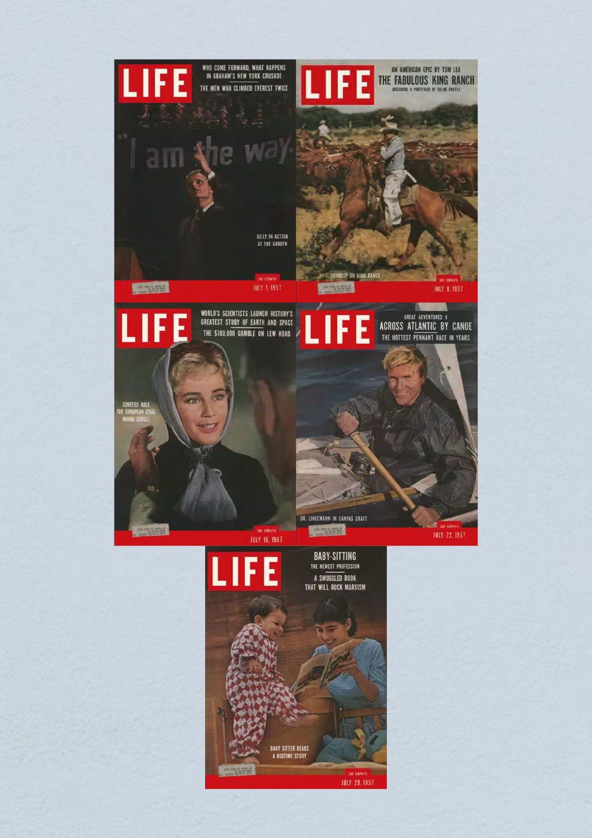 Life Magazine July 29, 1957 cover depicting a baby-sitting theme, part of a historical collection from the Civil Rights Era.