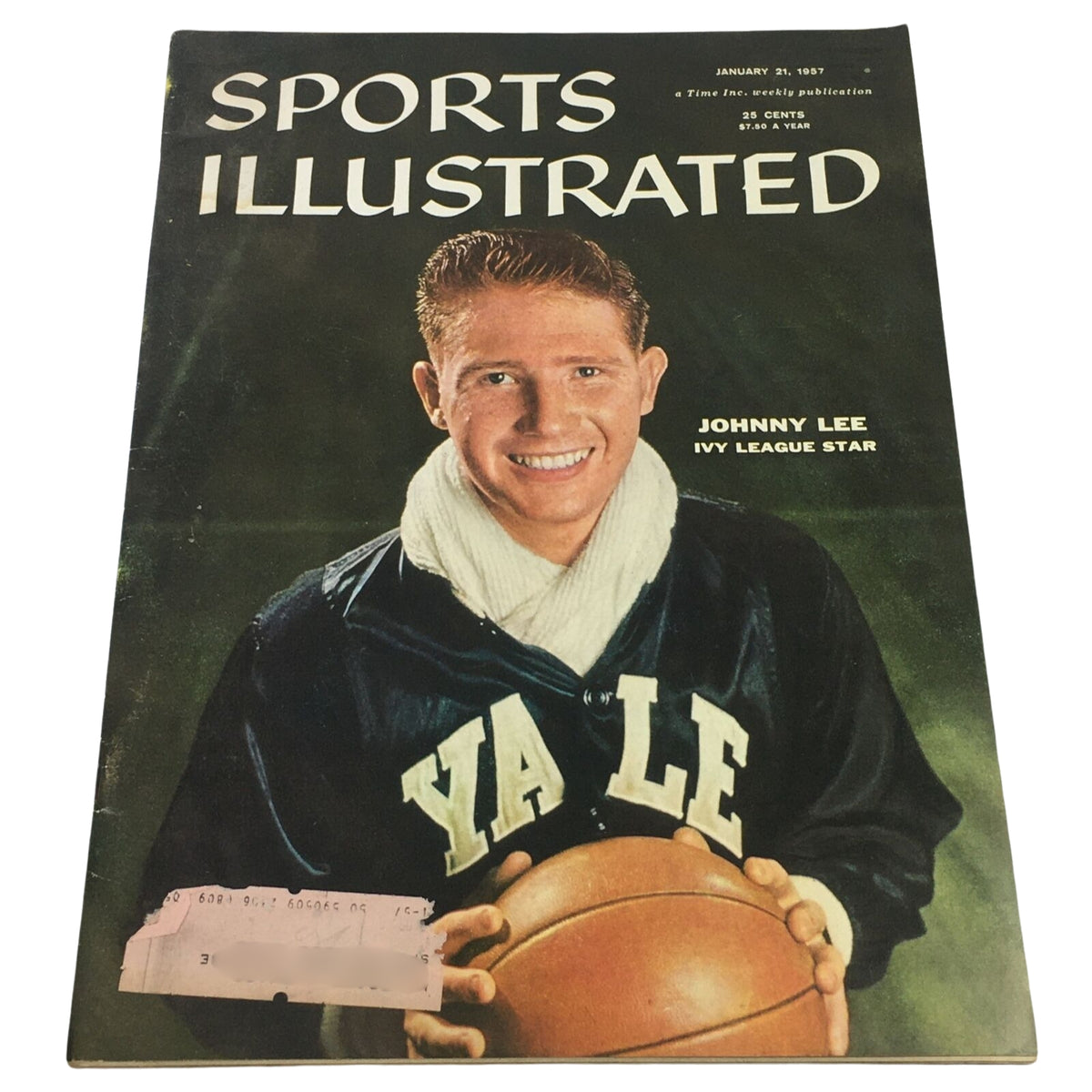 Sports Illustrated magazine cover from January 21, 1957 featuring Johnny Lee, Ivy League star, promoting basketball. Part of a collection of 9 1950s Sports Illustrated magazines.
