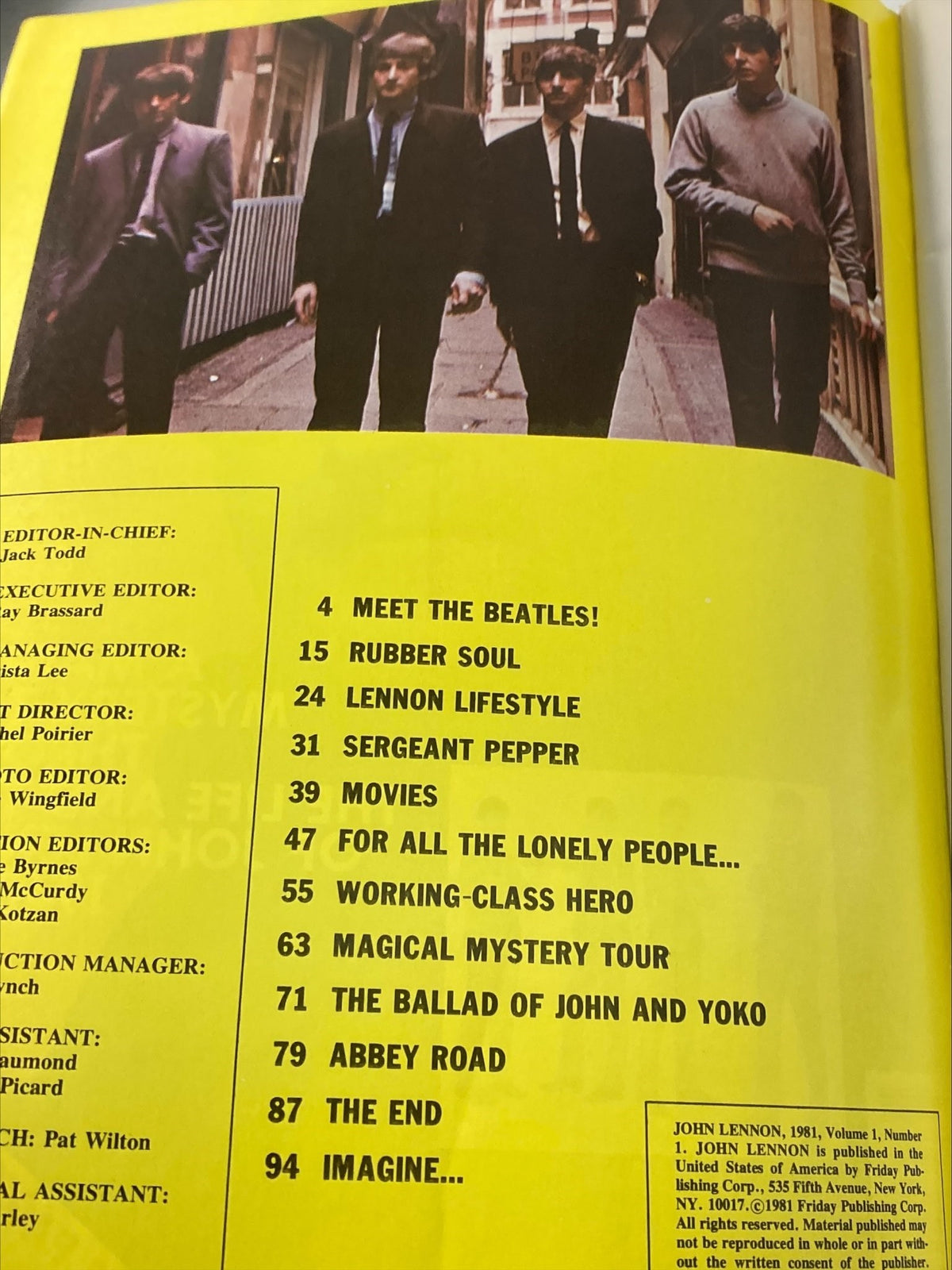 1981 The Beatles' John Lennon Yoko Ono A Memorial Album featuring a vintage image of three band members walking in a suit, a nostalgic reminder of their iconic style.