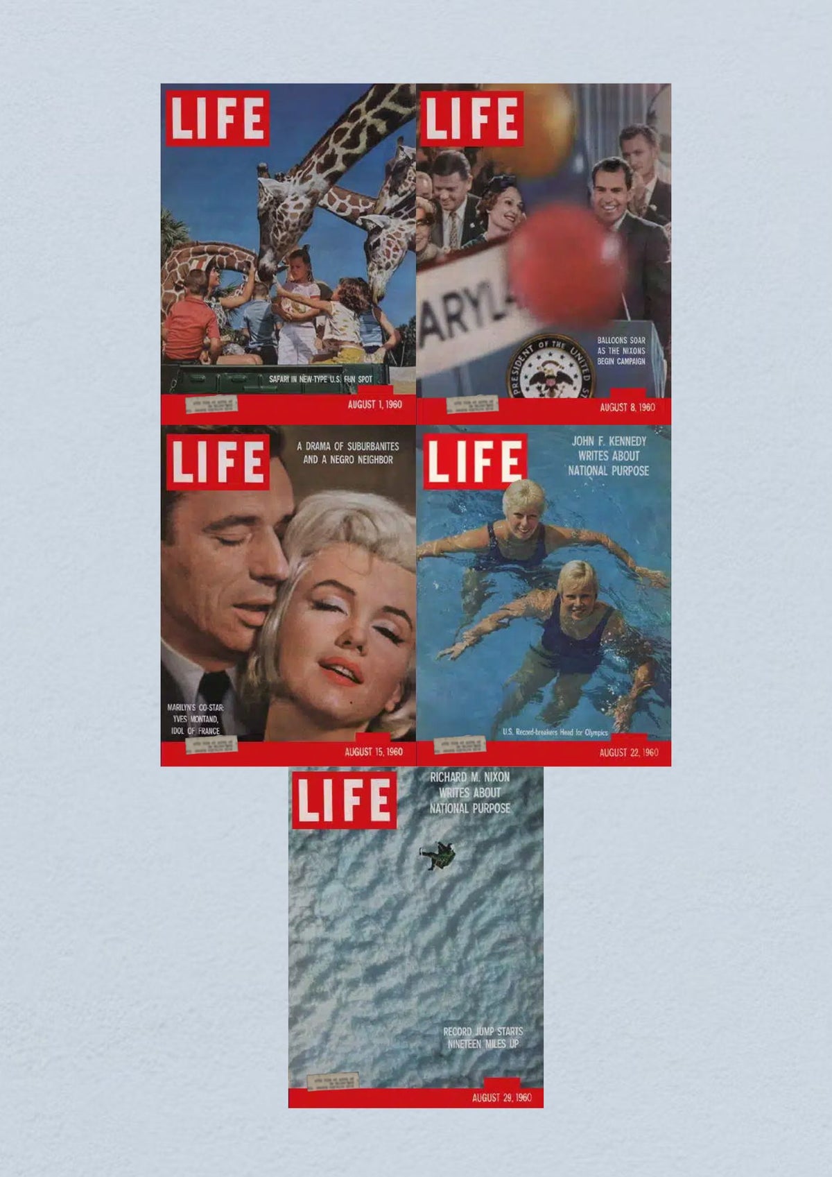 Life Magazine Cover Lot of 5 Full Month August 1960 displaying an image relevant to Nixon's presidential campaign, encapsulating key moments during the Civil Rights movement.