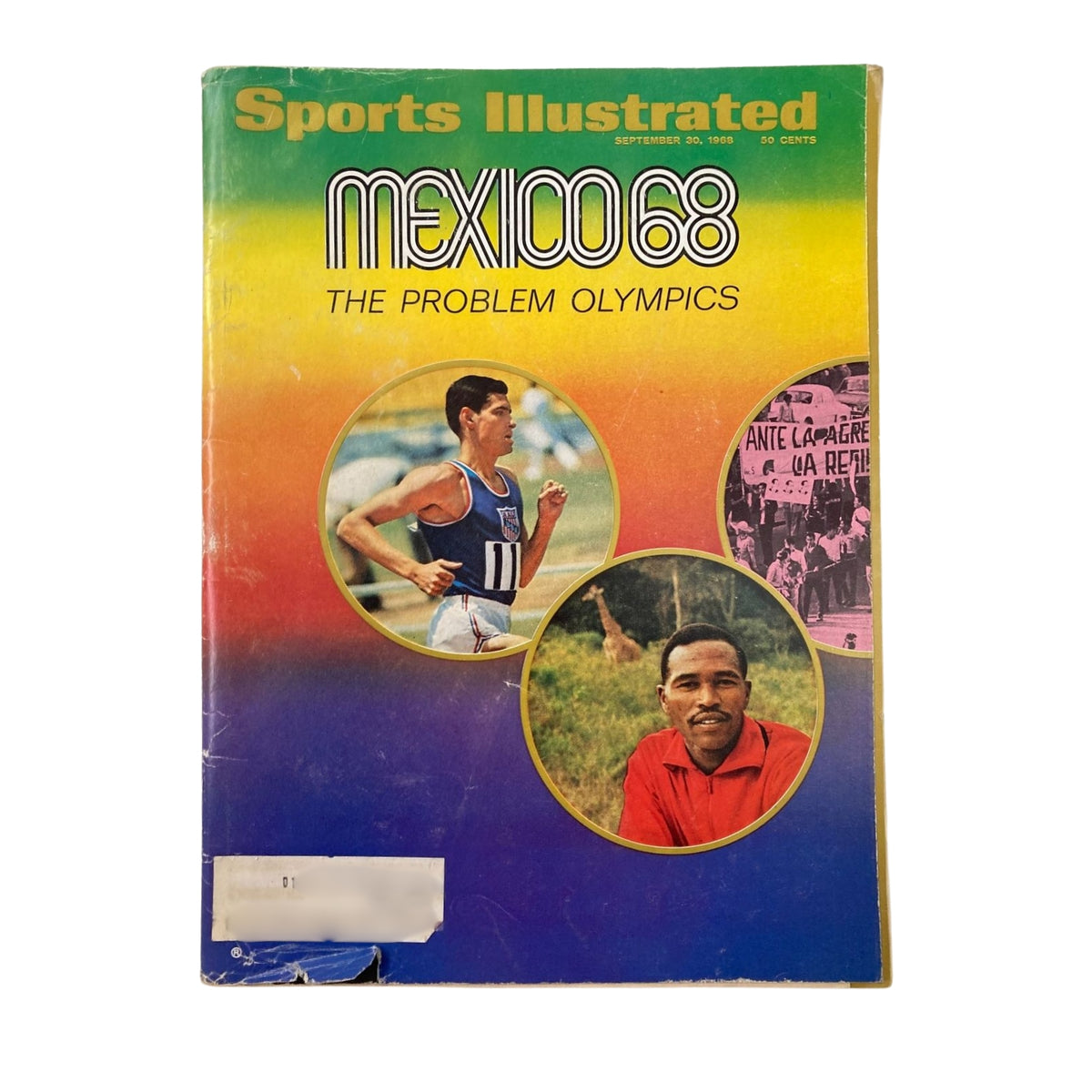 Cover of Sports Illustrated dated September 30, 1968 featuring 'Mexico 68: The Problem Olympics,' showing athletes and iconic events leading to the Olympics. Lot of 9 1960s Sports Illustrated Magazine Miscellaneous Collection.