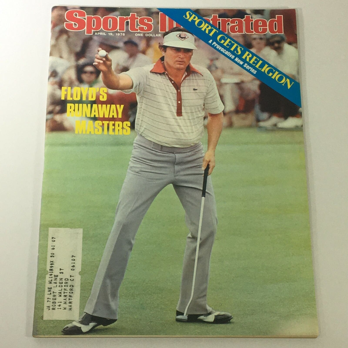 Cover of Sports Illustrated magazine from April 19, 1976, showcasing Raymond Floyd. Part of the Lot of 10 1950s-1970s Sports Illustrated Magazine Golf Collection.