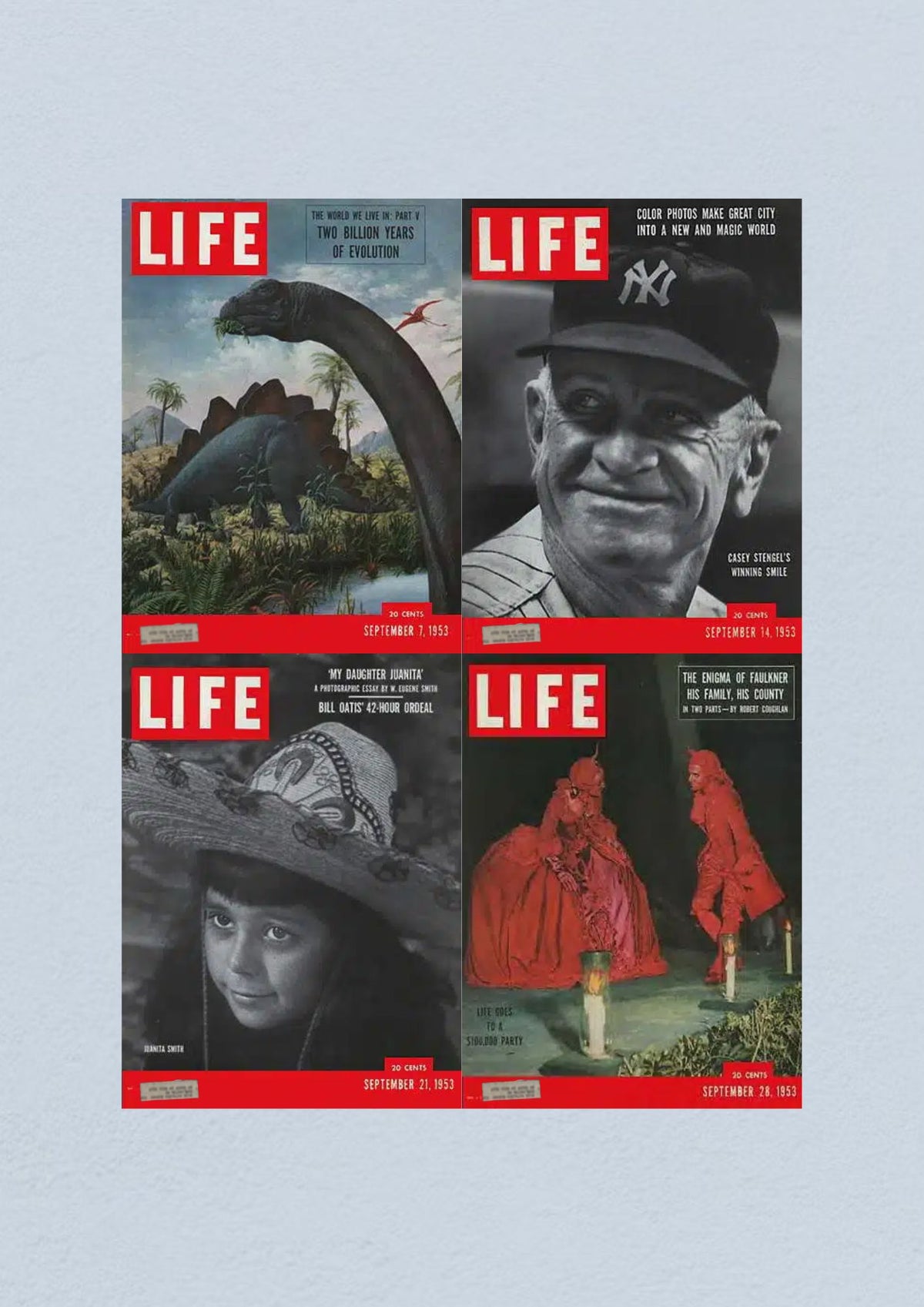 Life Magazine September 28, 1953 Cover depicting elegant figures in red attire at a garden party.
