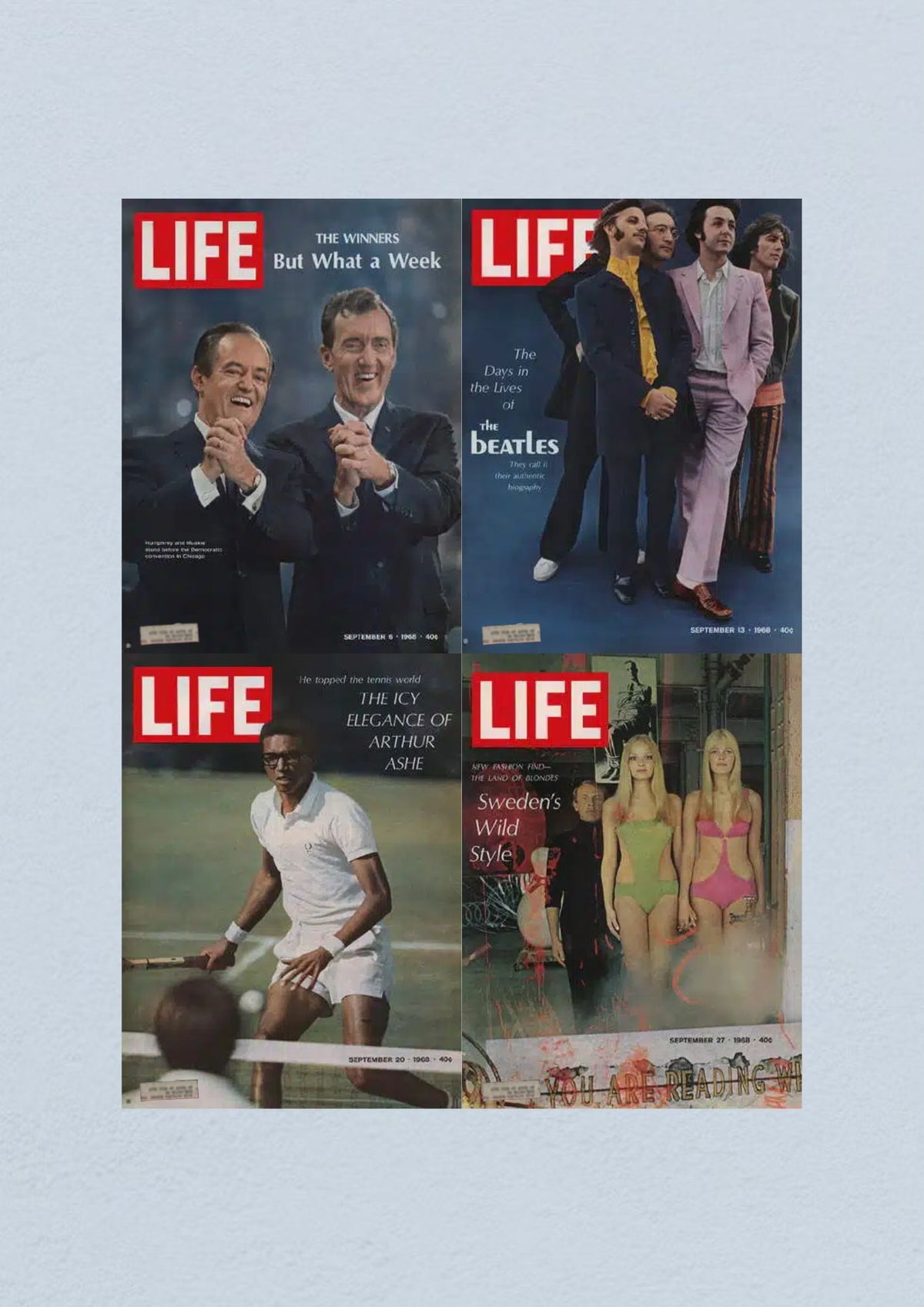 Life Magazine Lot of 4 Full Month of September 1968 featuring the covers from September 6, 13, 20, and 27, highlighting significant events and cultural moments from that time.