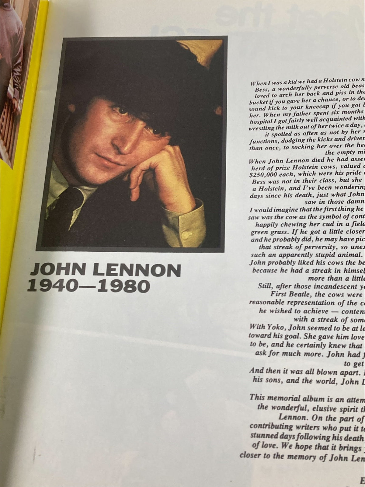 1981 The Beatles' John Lennon Yoko Ono A Memorial Album showcasing a close-up portrait of John Lennon from 1940-1980, capturing his thoughtful expression.