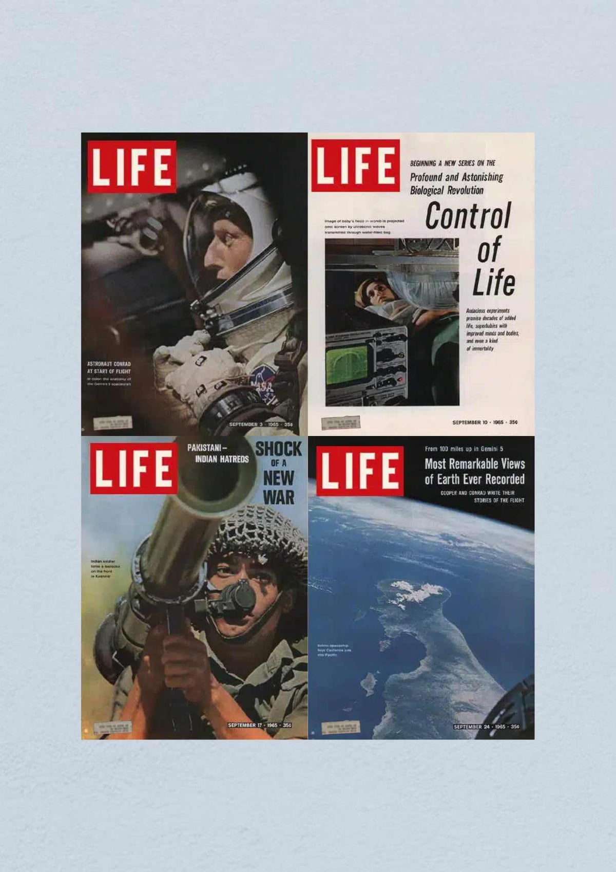 Life Magazine Lot of 4 Full Month September 1965 featuring covers from September 3, 10, 17, and 24, highlighting significant events and cultural milestones during the Civil Rights Era.