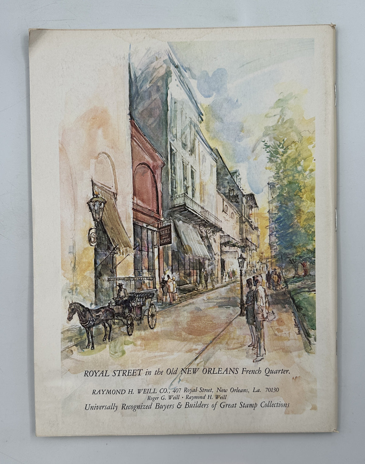The New Yorker Magazine December 15, 1980 Winter Snowfield Scene Robert Tallon Cover, interior page featuring a vintage watercolor illustration of Royal Street in New Orleans' French Quarter with horse-drawn carriages and pedestrians