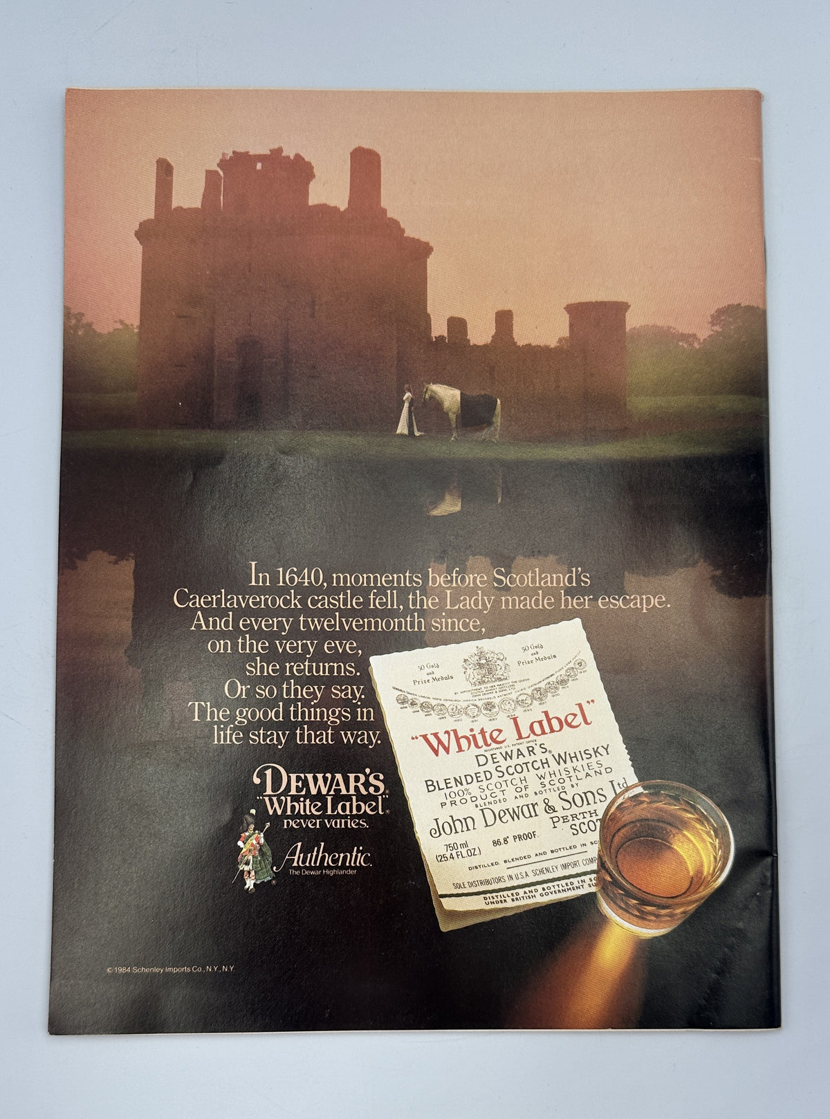 The New Yorker Magazine August 13, 1984 Guitar Player Cows Field William Steig Cover VG, vintage Dewar's White Label Scotch whisky advertisement with a castle, glass, and bottle.