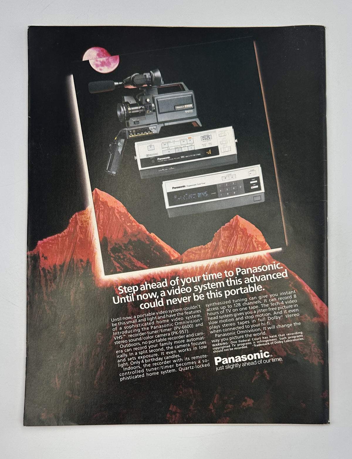 The New Yorker Magazine January 2, 1984 Balloon Party Dining Arnie Levin Cover VG, featuring a vintage Panasonic video camera advertisement with a mountain landscape and moon.