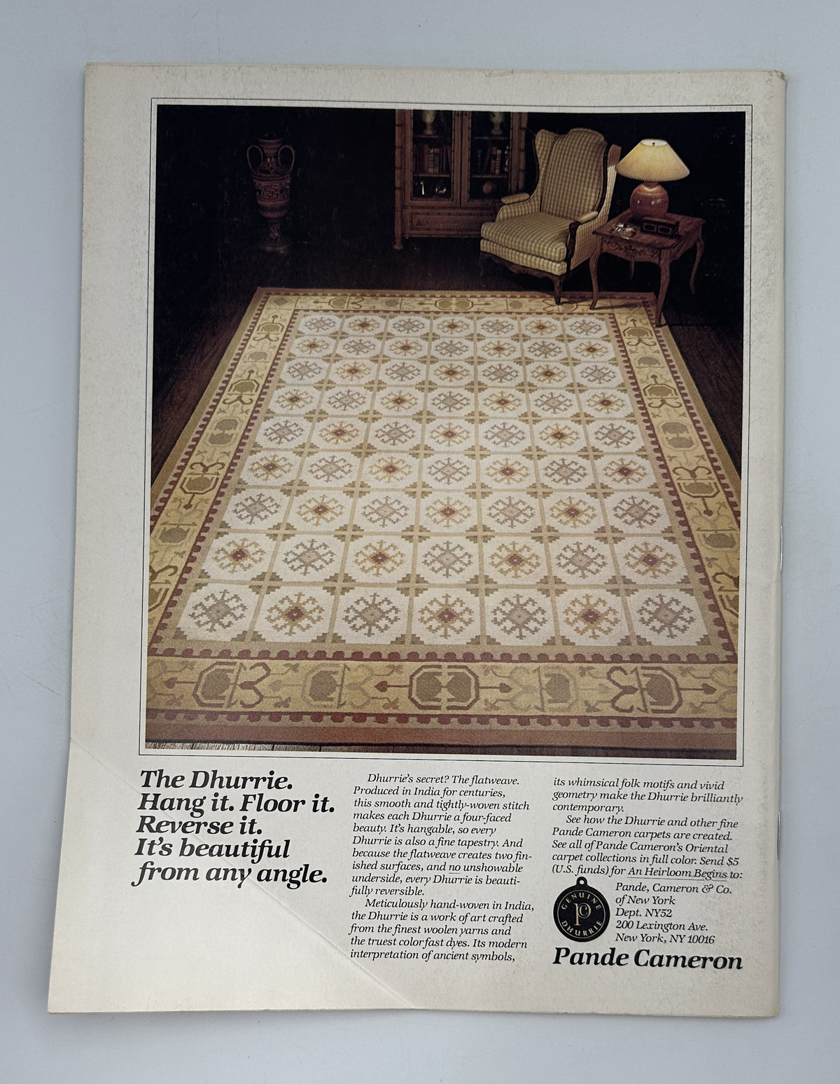 The New Yorker Magazine May 2, 1983 Sailboat Park Marisabina Russo Cover interior advertisement showing a patterned area rug in a furnished room