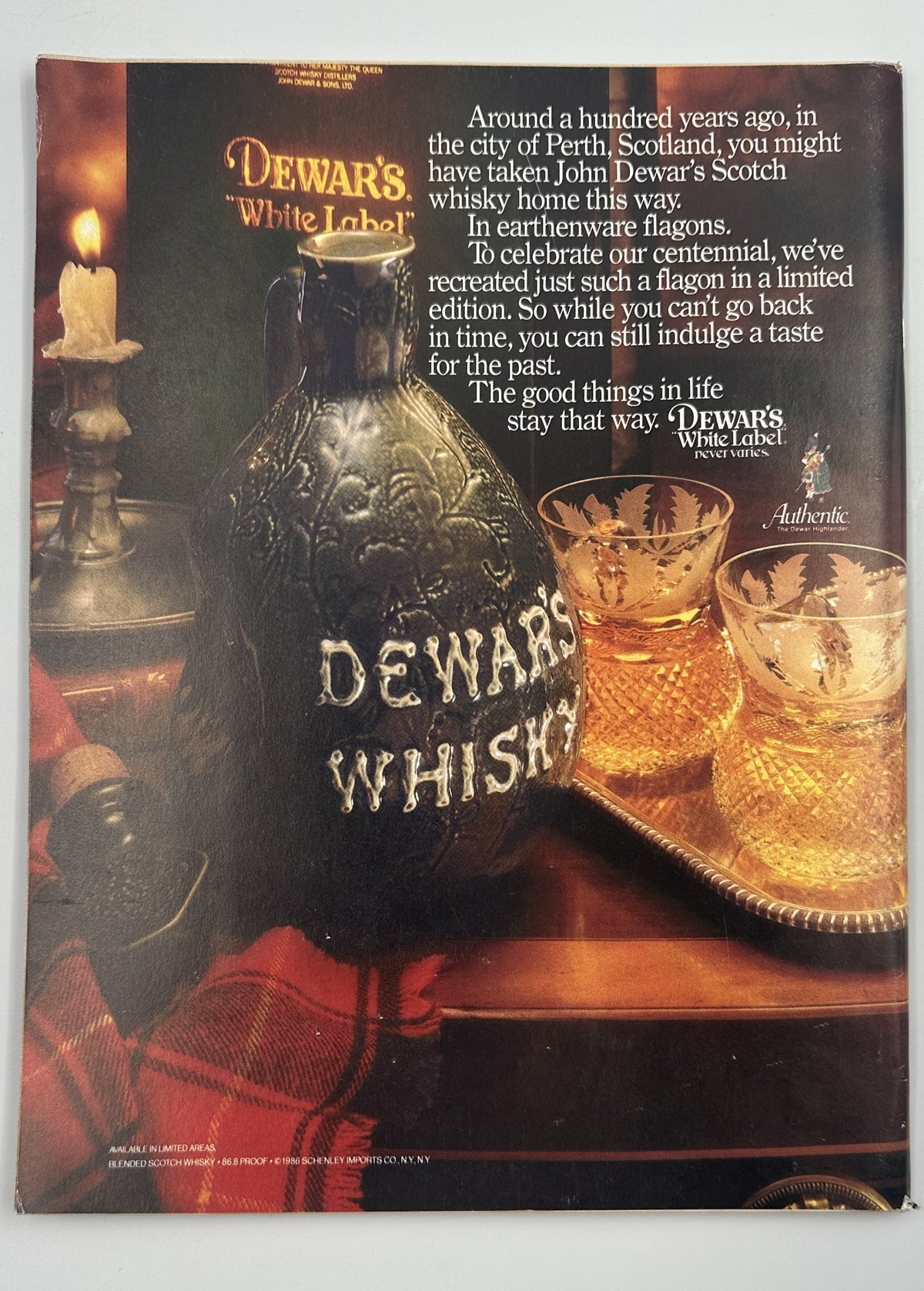 The New Yorker Magazine November 3, 1986 Witch Cat Cauldron Charles Addams Cover VG, interior vintage Dewar's White Label whisky advertisement with bottle, candles, and glasses.