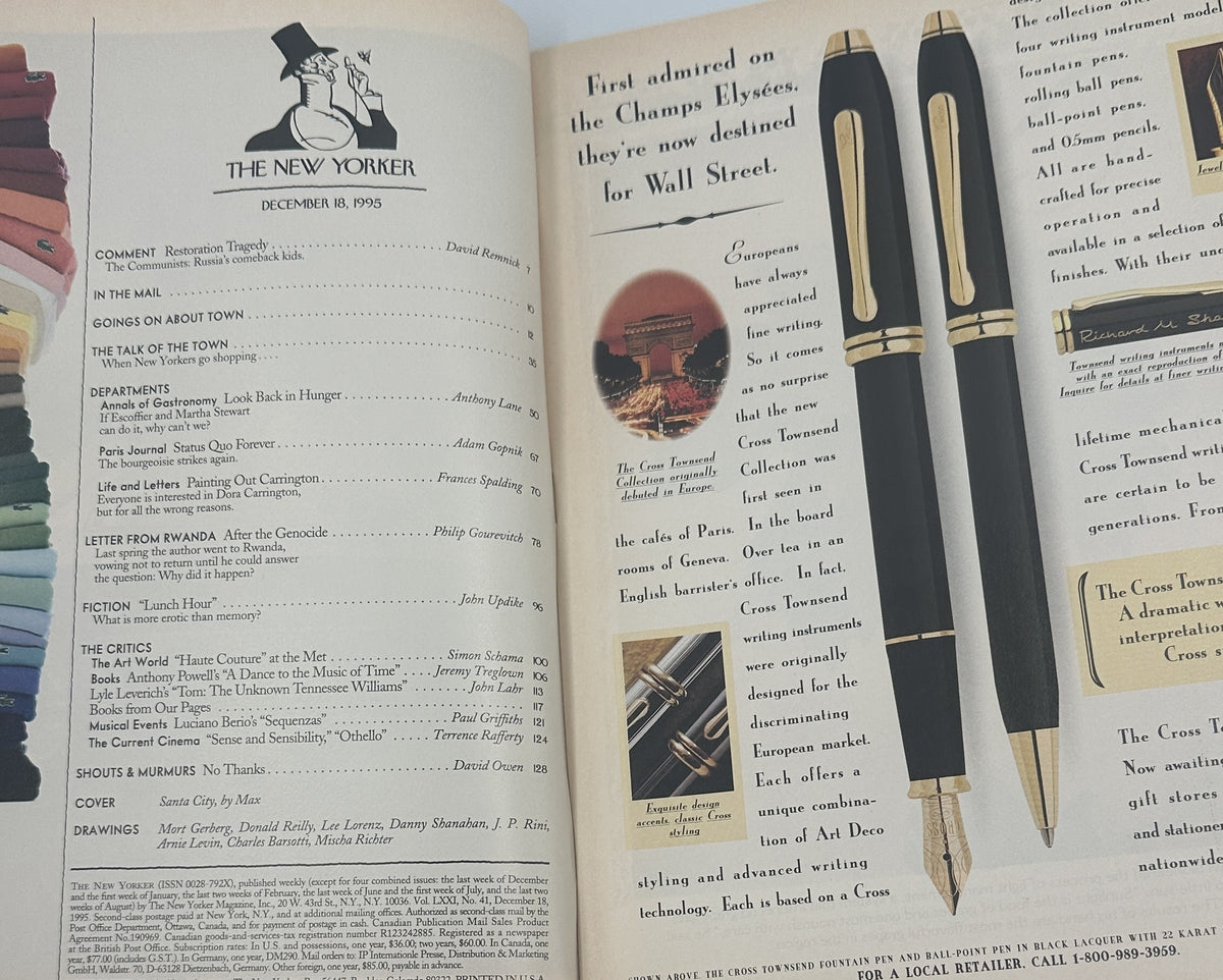 The New Yorker Magazine December 18, 1995 Santa Faces Holiday Max Cover VG, showing the table of contents and interior pages