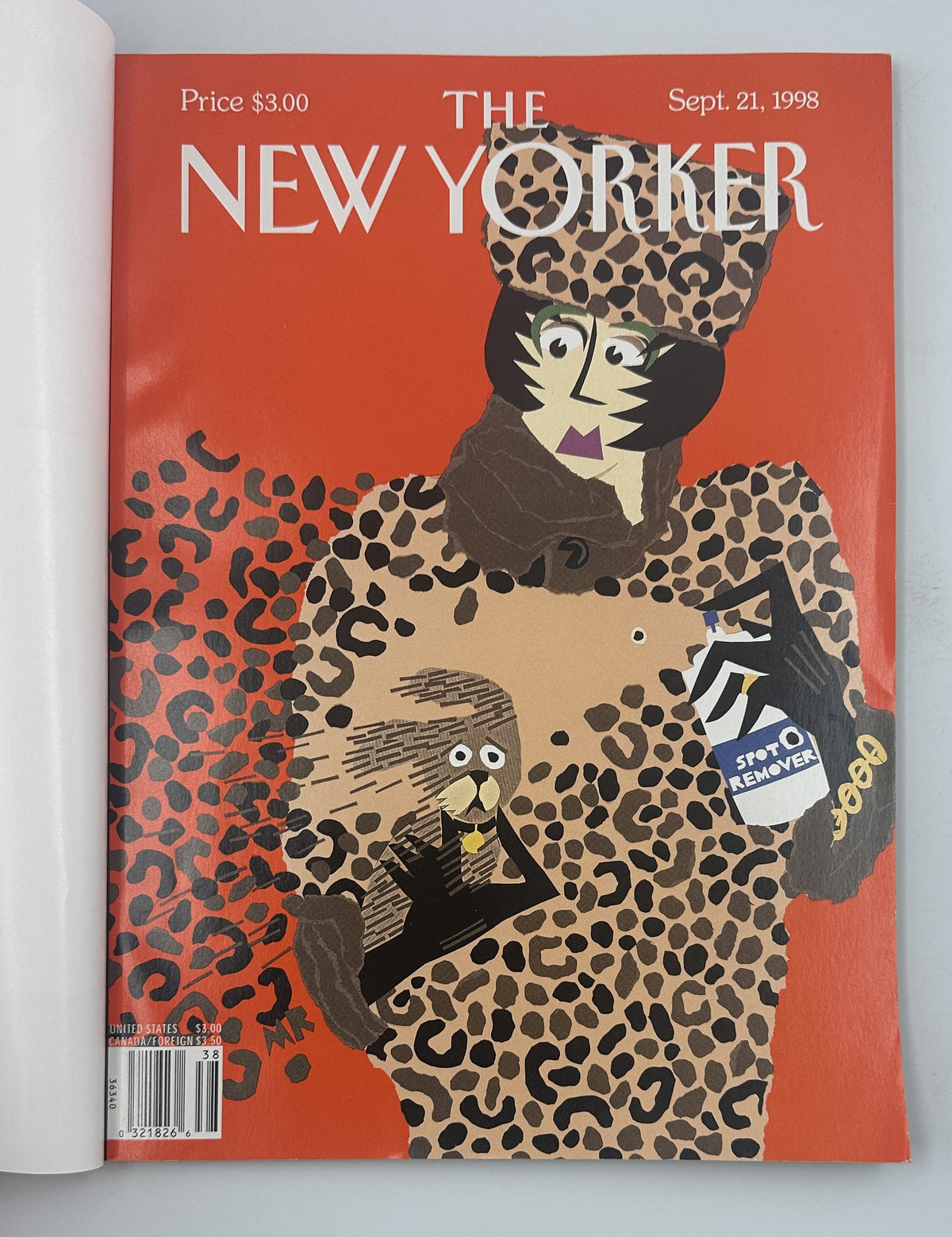 The New Yorker Magazine September 21, 1998 Fashion Leopard Coat Michael Roberts Cover VG, interior view showing the illustrated leopard-print fashion cover.
