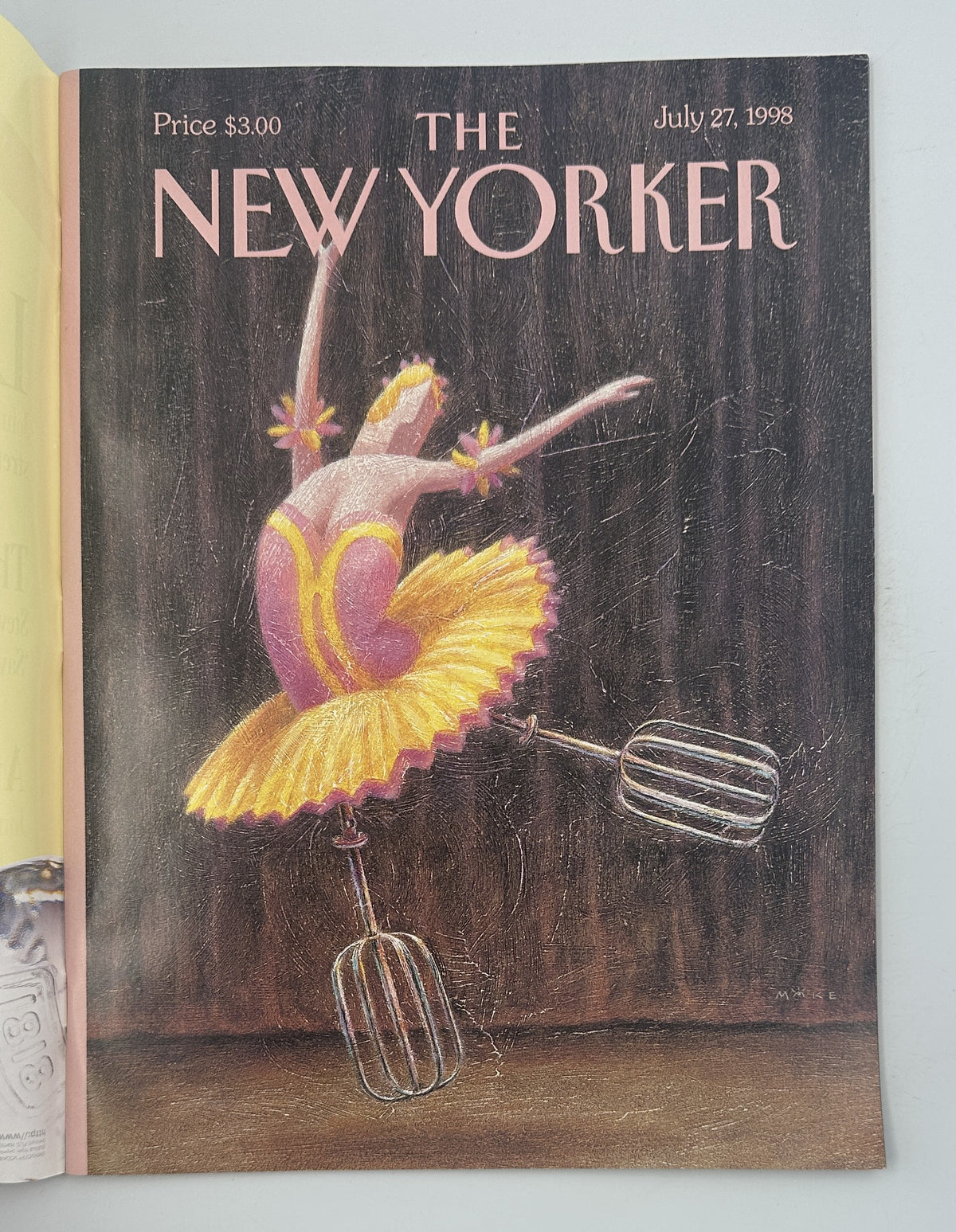 The New Yorker Magazine July 27, 1998 Ballerina Whisk Kitchen Mike Hodges Cover VG, illustrated cover showing a colorful ballerina dancing beside oversized kitchen whisks.