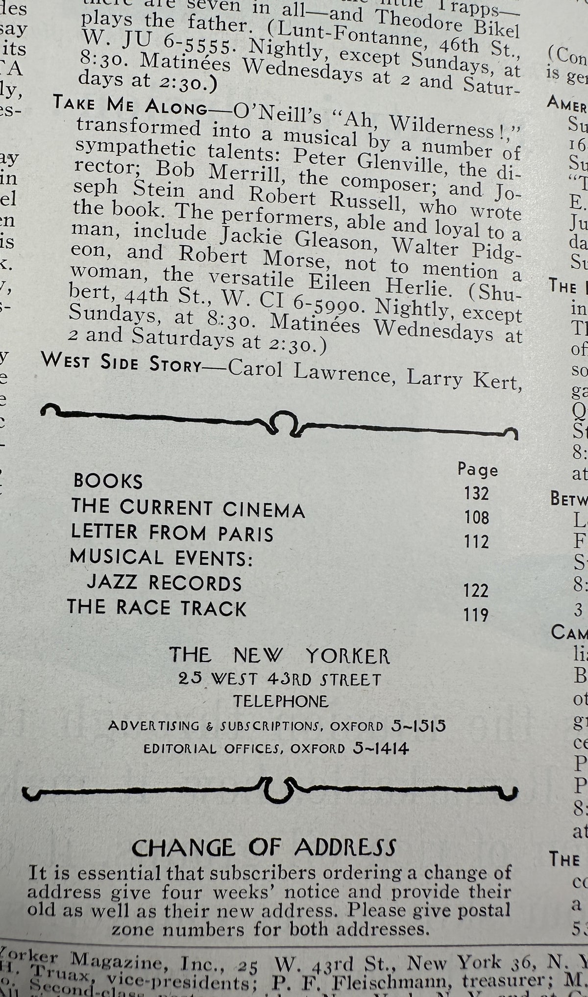 The New Yorker Magazine June 18, 1960 Black Cat Flower Garden William Steig Cover VG, interior contents page showing listings for books, current cinema, Letter from Paris, musical events, jazz records, and the race track.