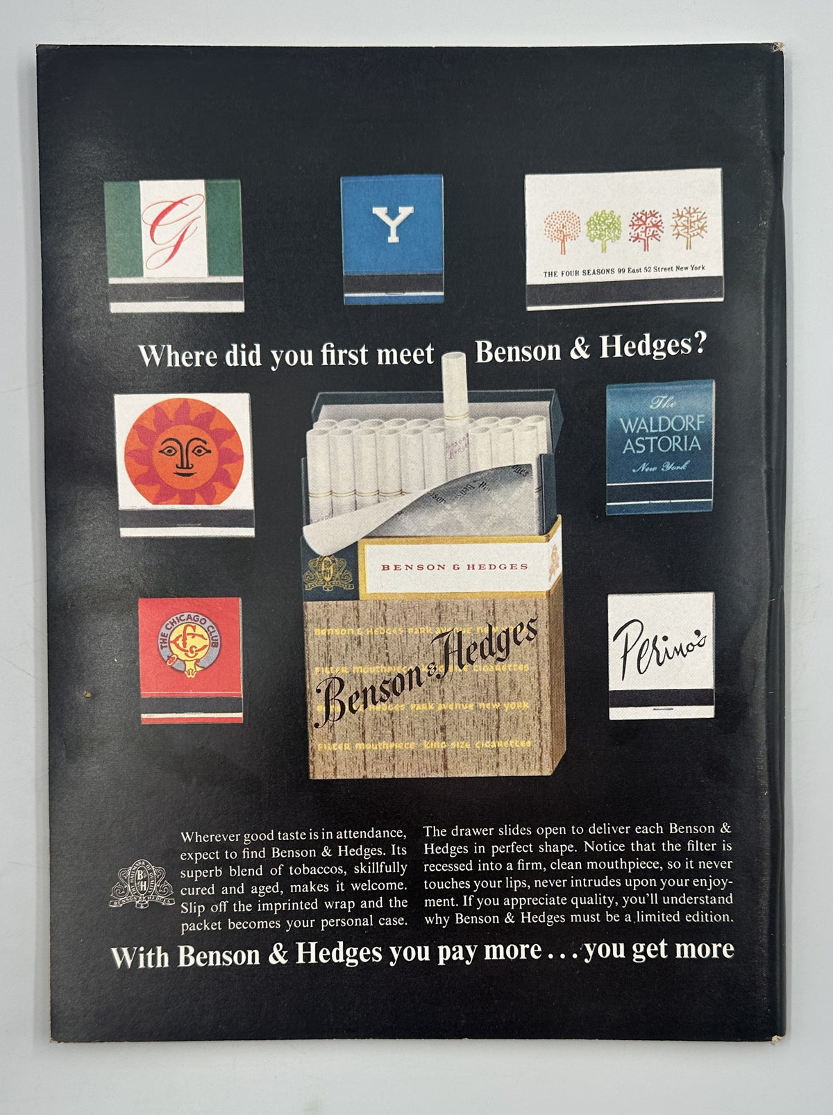 The New Yorker Magazine November 4, 1961 Commuter Train Arthur Getz Cover VG, interior Benson & Hedges cigarette advertisement with vintage brand logos and cigarette pack.