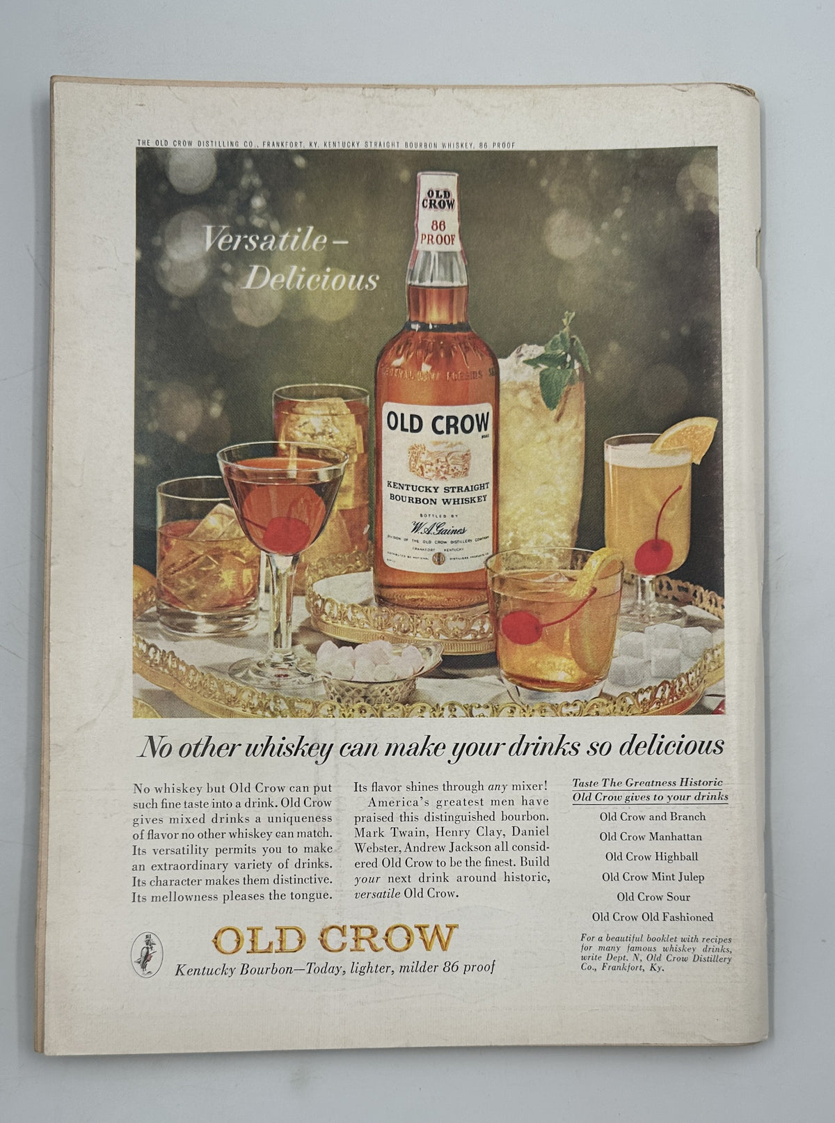The New Yorker Magazine October 19, 1963 Pool Leaves Charles D. Saxon Cover interior advertisement for Old Crow bourbon whiskey with cocktails and bottle