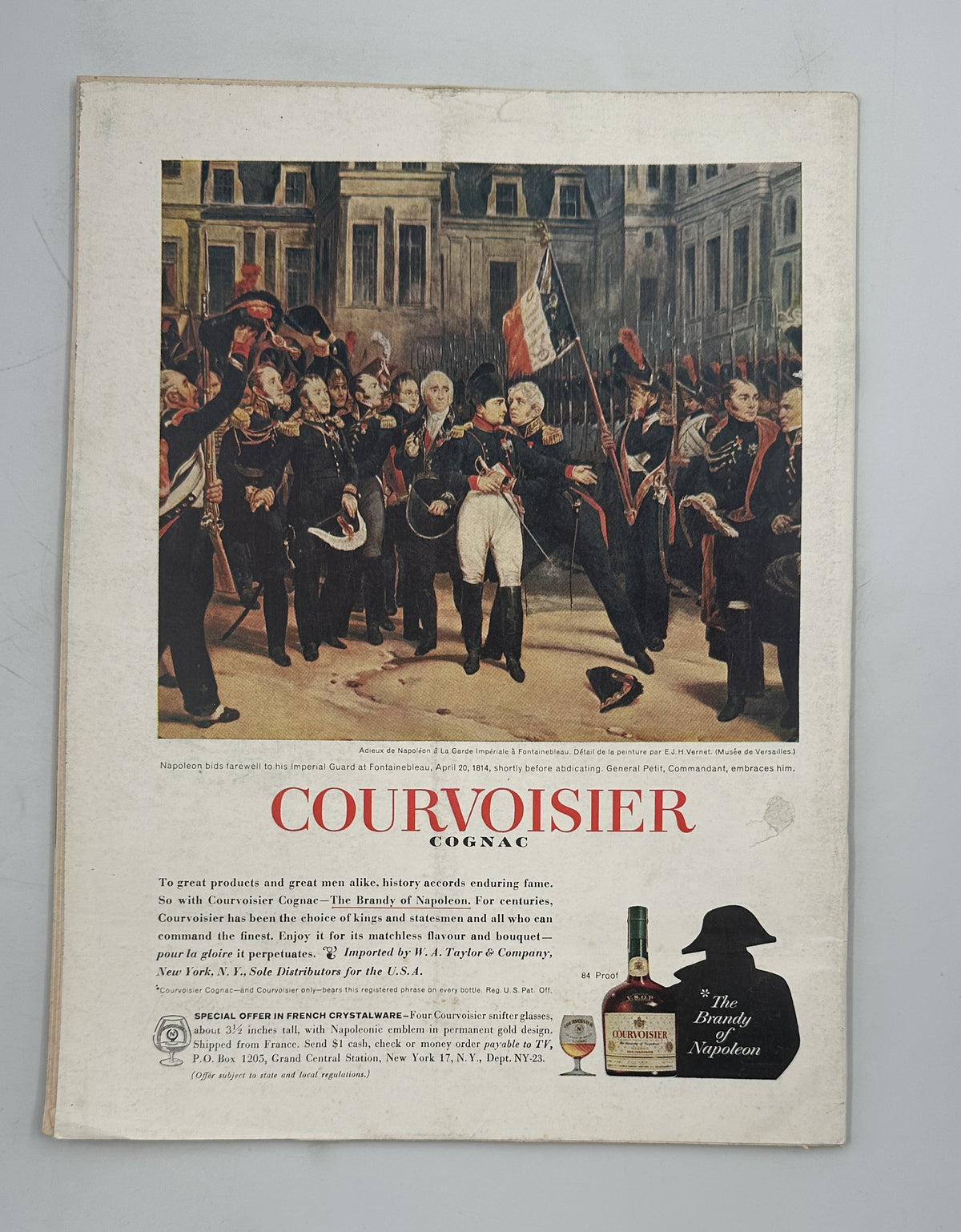 The New Yorker Magazine January 6, 1962 Snowy Polo Field Horse James Stevenson Cover, featuring a vintage Courvoisier cognac advertisement with Napoleon and officers in a parade scene.