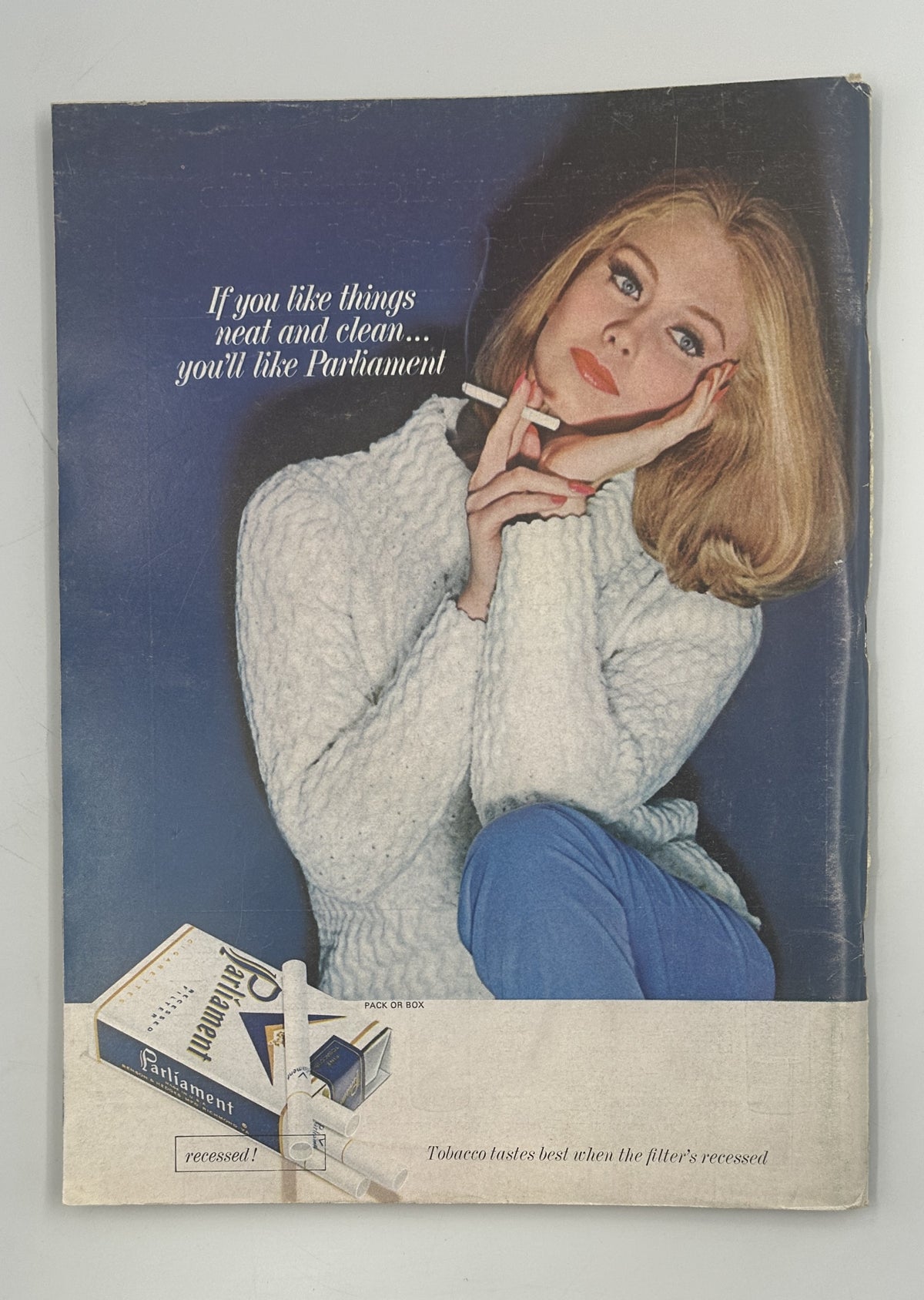 The New Yorker Magazine October 31, 1964 Church Election Board Charles Martin Cover, vintage back cover advertisement featuring a blonde woman in a white sweater and cigarette packaging.