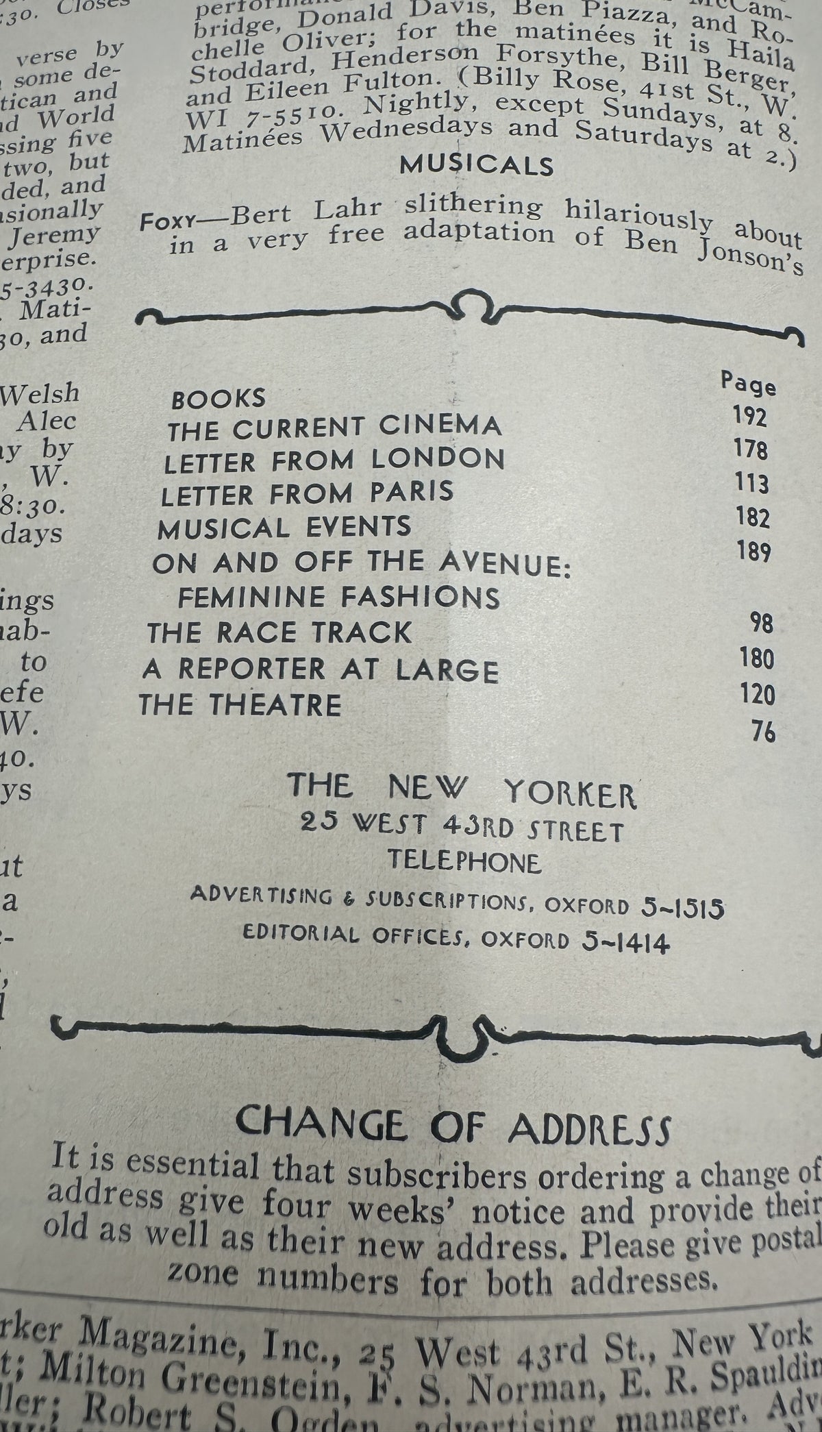 The New Yorker Magazine April 4, 1964 Horse Rider Peter Arno Cover showing the printed table of contents and Change of Address notice.