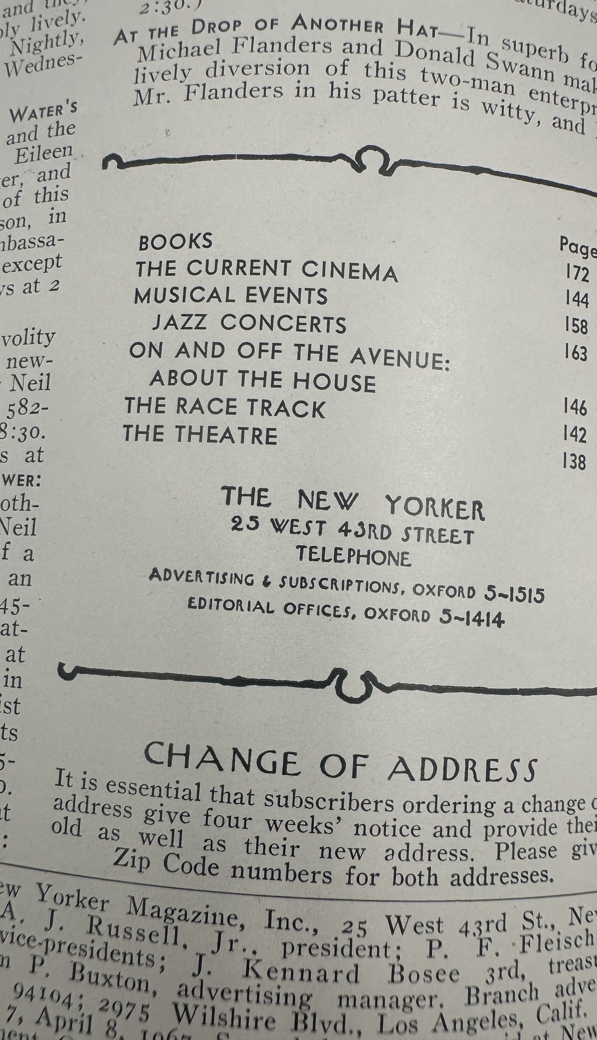 The New Yorker Magazine April 8, 1967 Rainy Butcher William Steig Cover VG, showing the printed table of contents and Change of Address page.
