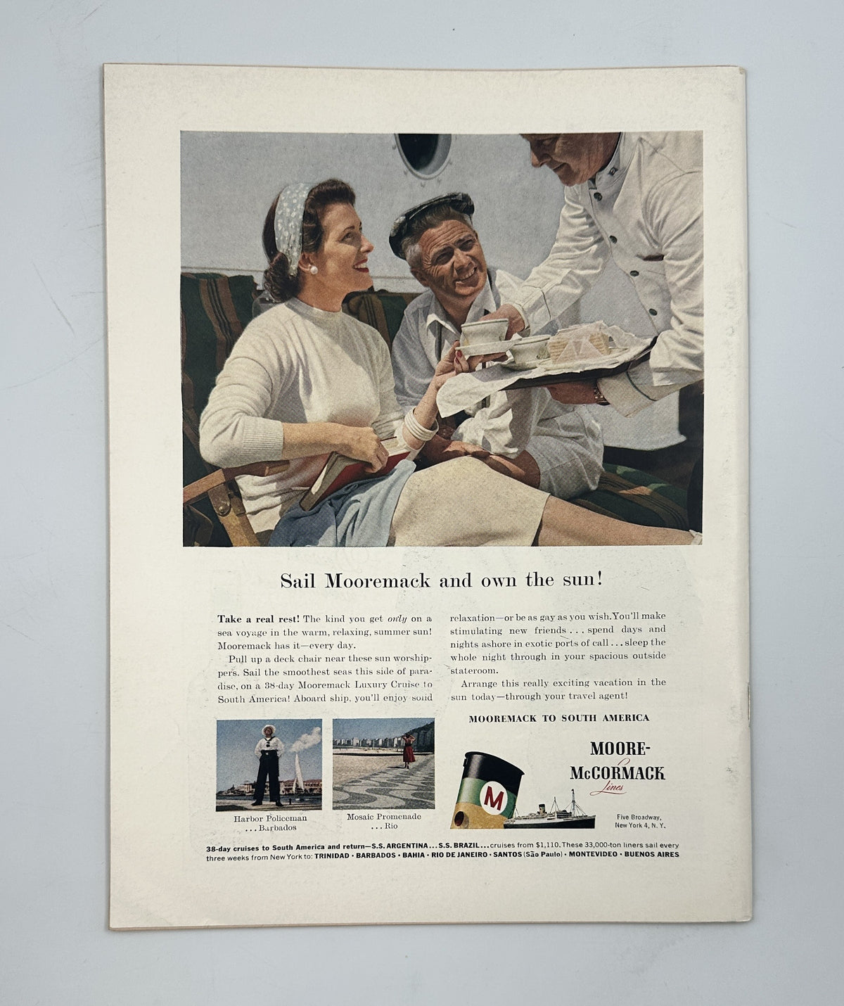 The New Yorker Magazine August 3, 1957 Campfire Guitar Perry Barlow Cover VG, vintage interior advertisement featuring a family enjoying a meal and Sail Womack and Own the Sun text.