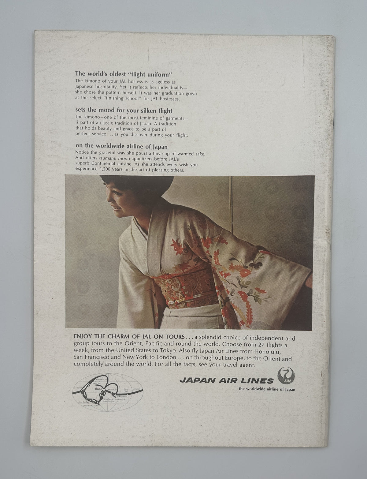 The New Yorker Magazine January 27, 1968 Snow Park James Stevenson Cover VG, back cover featuring a vintage Japan Air Lines advertisement with a traditional Japanese kimono.