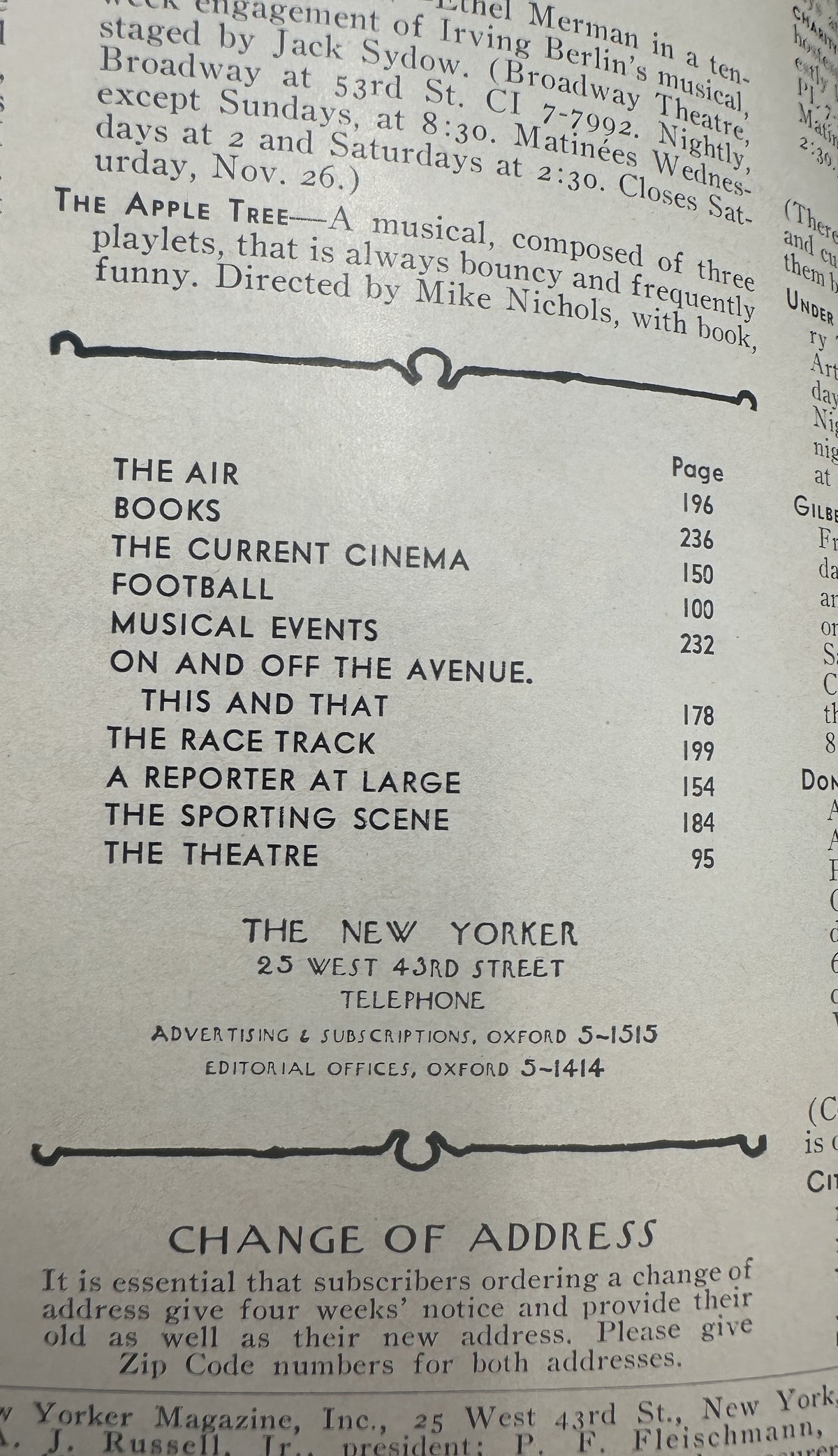 The New Yorker Magazine October 29, 1966 Halloween Pumpkin Anatol Kovarsky Cover interior table of contents listing features including The Air, Books, Football, Musical Events, and The Theatre