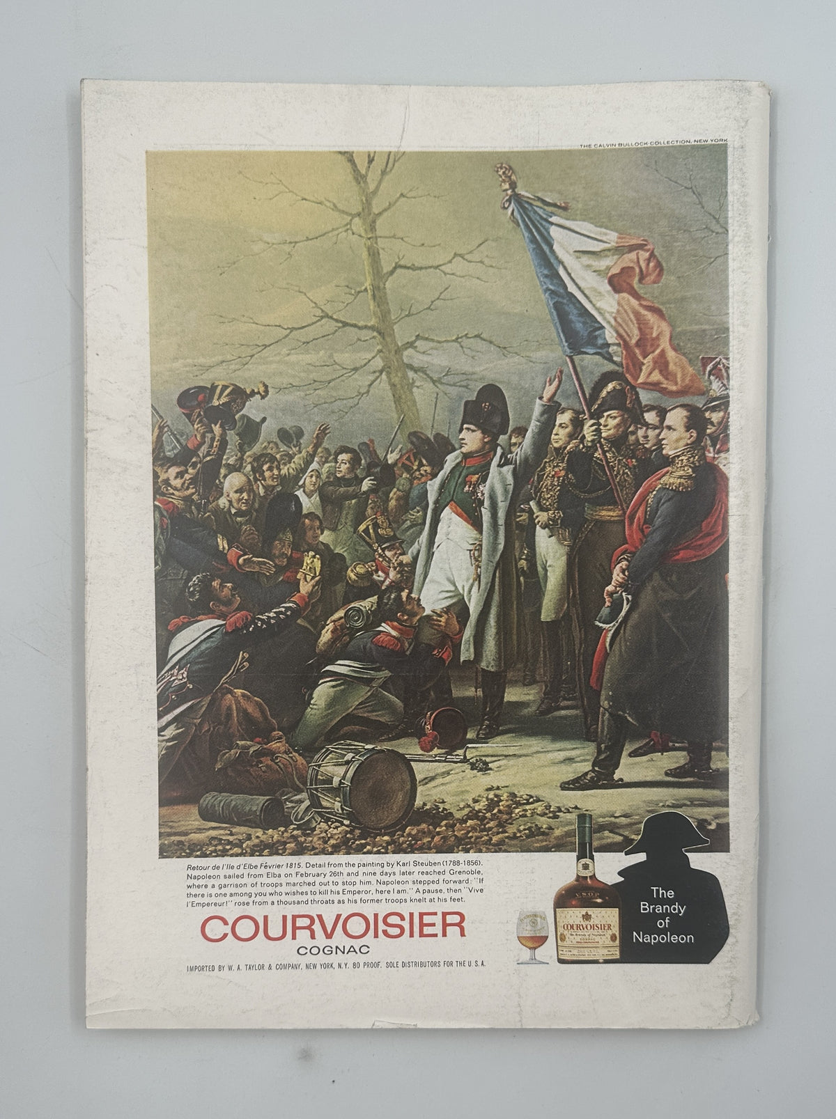 The New Yorker Magazine October 8, 1966 Fall Leaf Autumn Abe Birnbaum Cover, showing a vintage Courvoisier cognac advertisement with a historical battle scene.