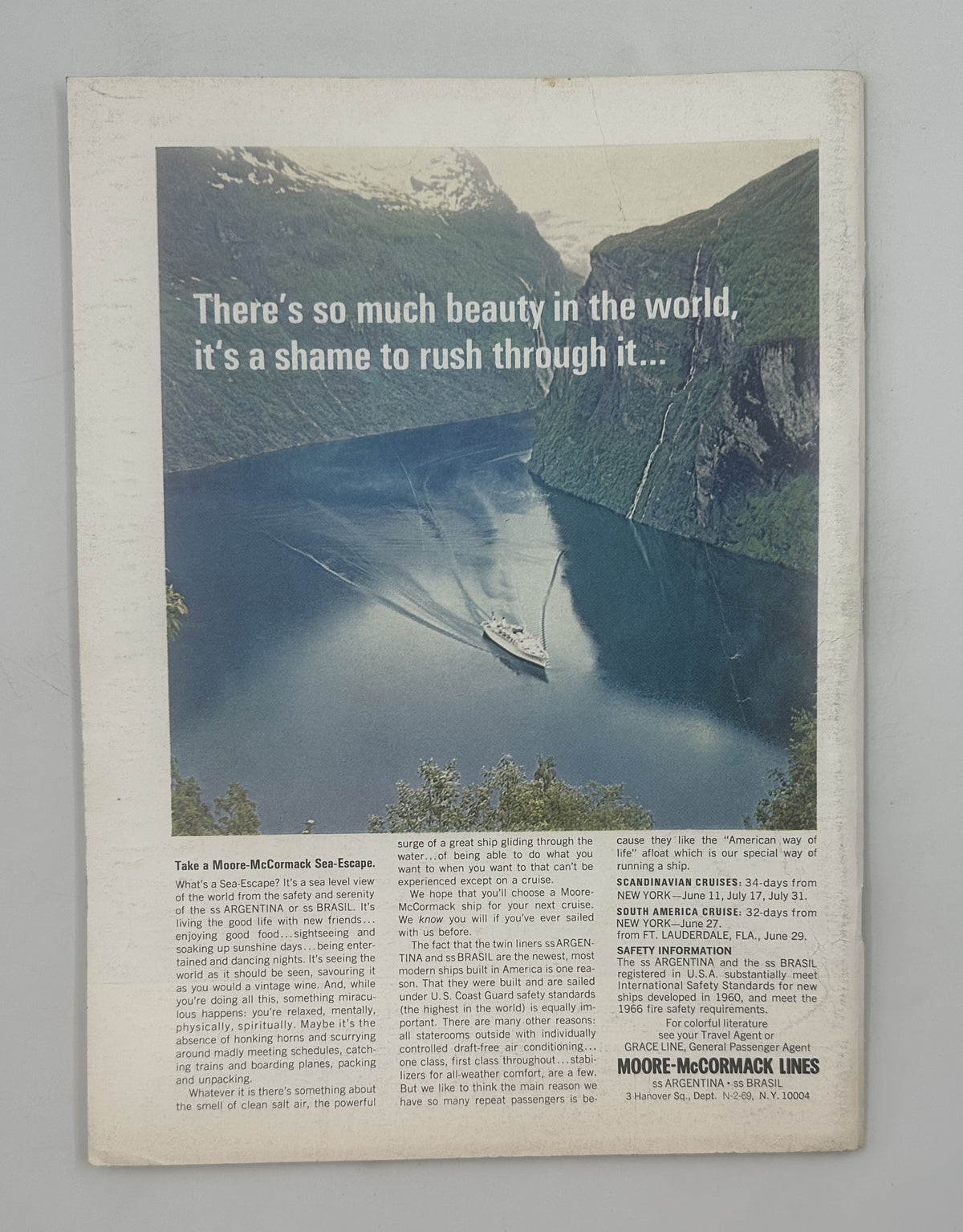 The New Yorker Magazine February 22, 1969 Top Hat Butterfly Rea Irvin Cover back cover featuring a scenic fjord, sailboat, and travel advertisement.