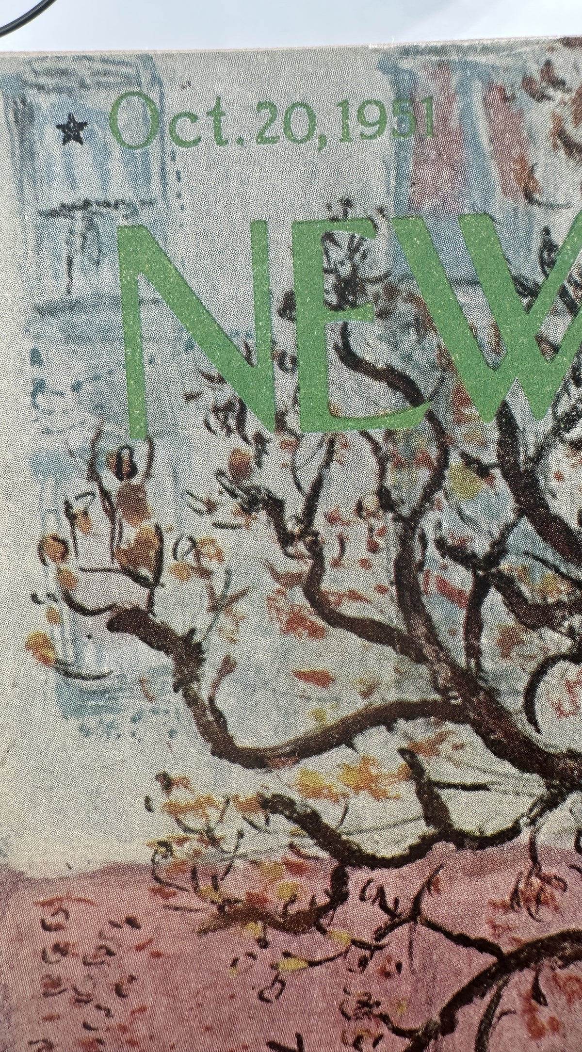 The New Yorker Magazine October 20, 1951 Fall Cleanup Abe Birnbaum Cover close-up showing the October 20, 1951 date, New Yorker lettering, and colorful autumn tree artwork.