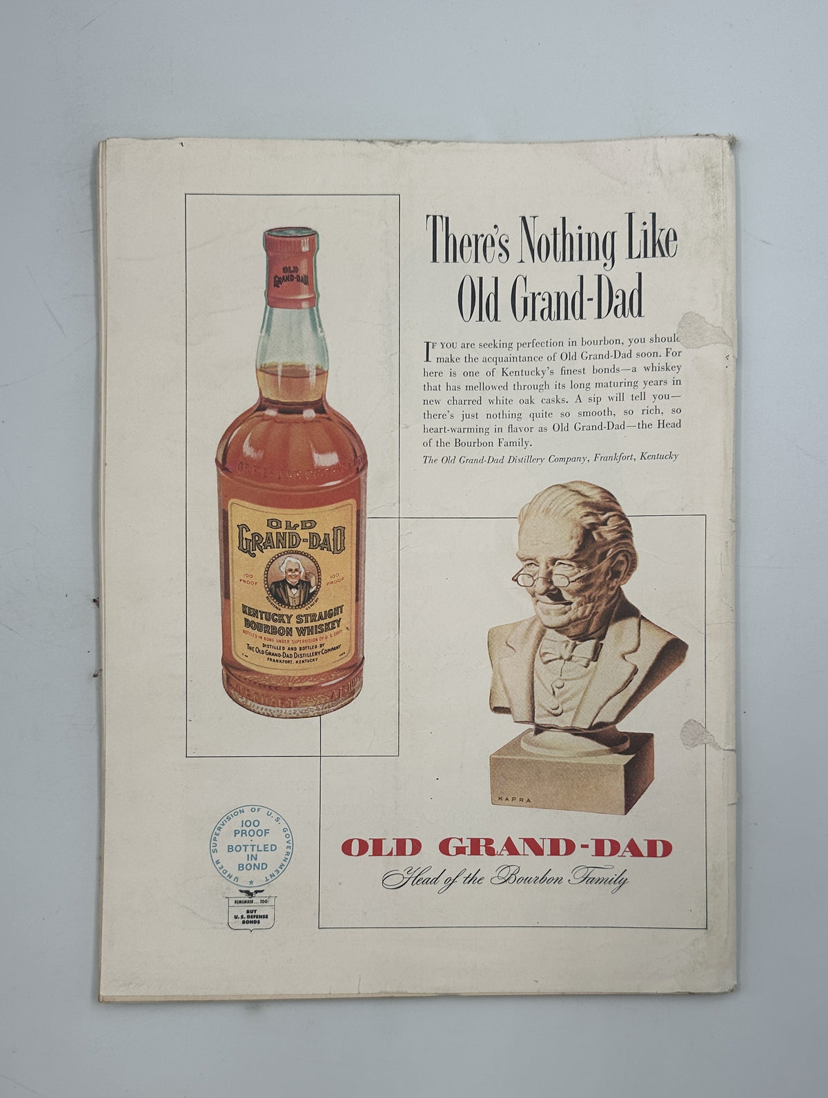 The New Yorker Magazine March 21, 1953 Newspaper Perry Barlow Cover showing a full-page Old Grand-Dad bourbon whiskey advertisement with bottle and grandfather illustration