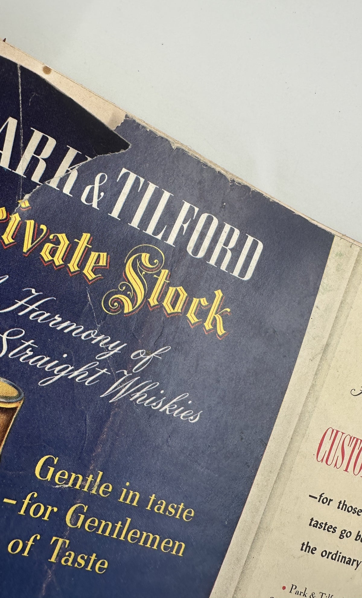 The New Yorker Magazine November 8, 1952 Constantin Aladjalov Club Cover interior advertisement for Park & Tilford Private Stock whiskey with vintage typography and bottle imagery.