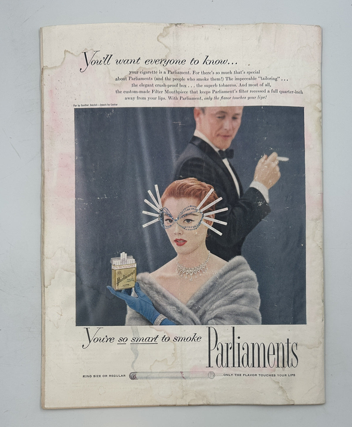 The New Yorker Magazine July 23, 1955 Picnic Music Score Ilonka Karasz Cover interior advertising page featuring a vintage Parliaments cigarettes illustration of an elegant woman and waiter