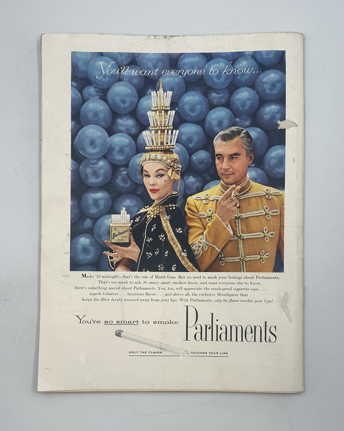 The New Yorker Magazine May 26, 1956 Golf Course Arthur Getz Cover back cover showing a Parliaments cigarette advertisement with two formally dressed figures and visible wear.