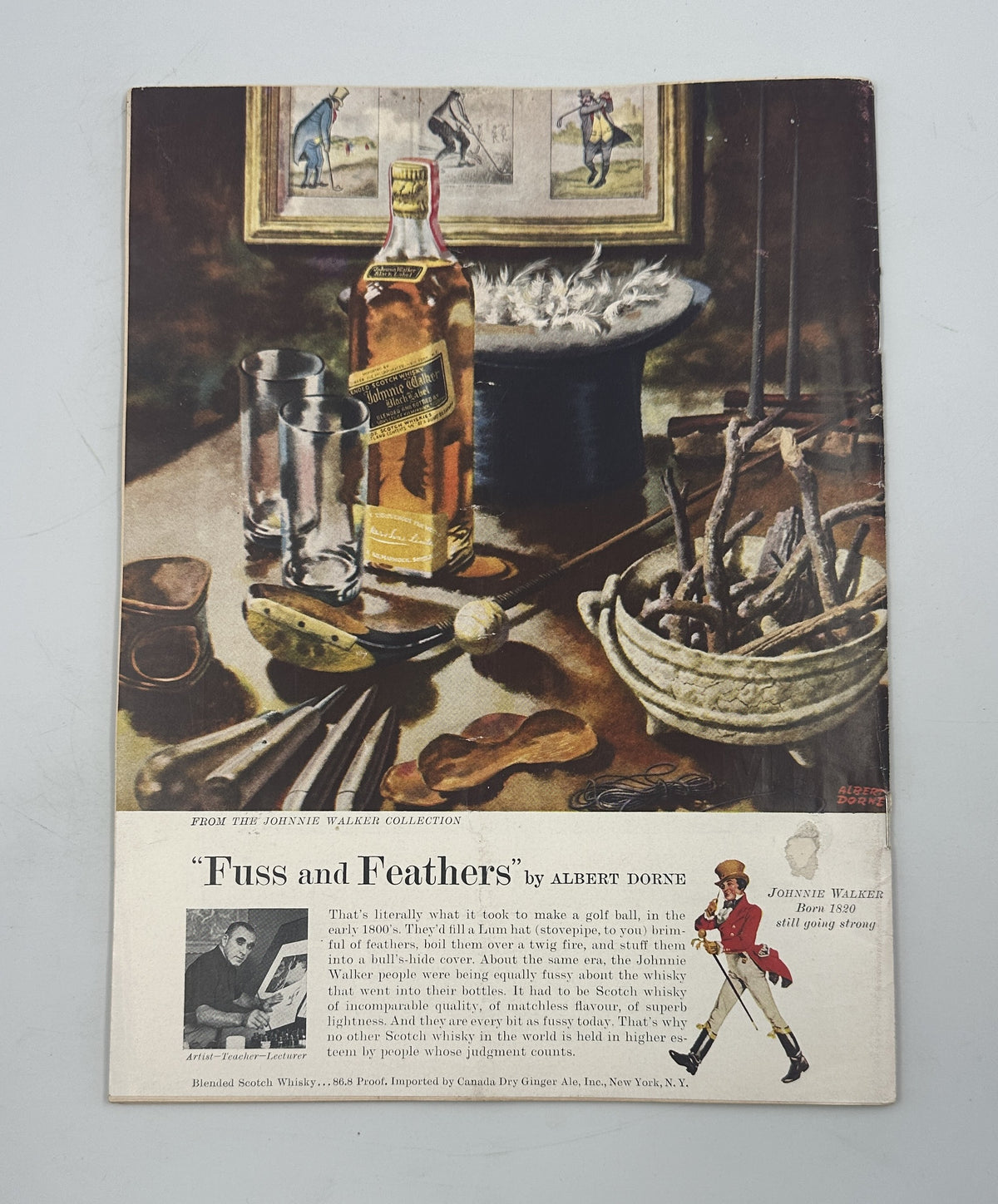 The New Yorker Magazine July 6, 1957 Fireworks Display Ilonka Karasz Cover shown with a vintage illustrated advertisement for Fuss and Feathers by Albert Domek, featuring whiskey, glasses, and hunting imagery.