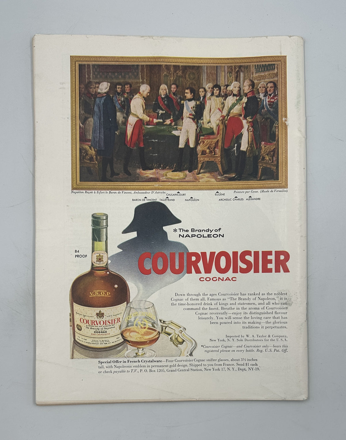 The New Yorker Magazine June 7, 1958 Garden Wedding Abe Birnbaum Cover interior page showing a vintage Courvoisier cognac advertisement with Napoleon artwork.
