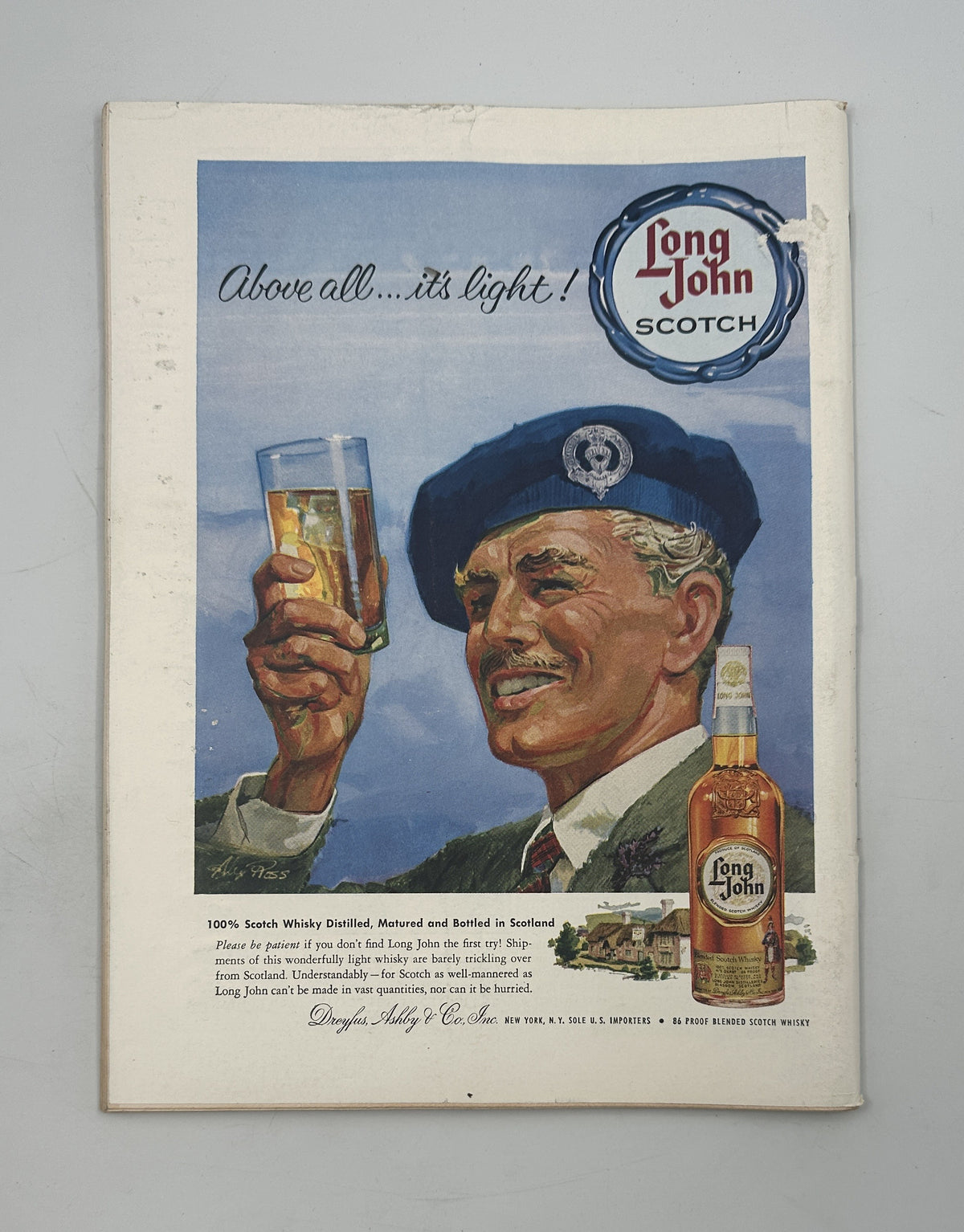 The New Yorker Magazine November 1, 1958 Halloween Trick or Treat William Steig Cover vintage Long John Scotch whisky advertisement featuring a smiling man holding a glass